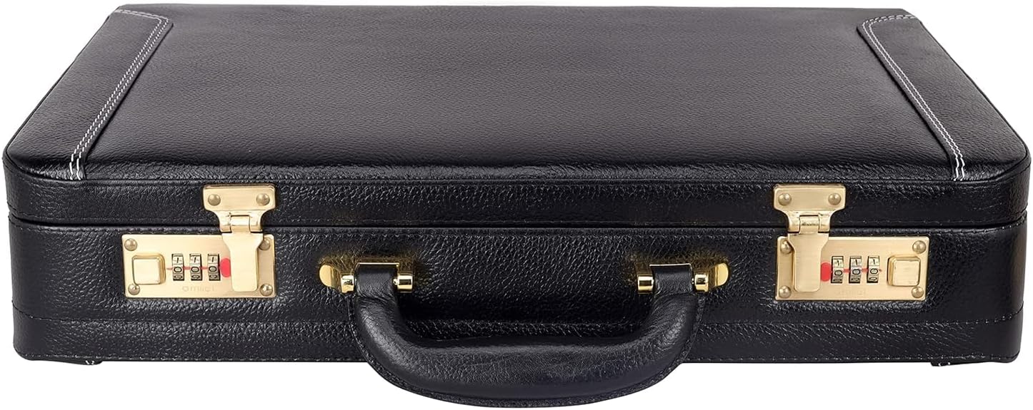 Da leather villa Full Grain Leather Briefcase Attache Case For Unisex Size L18 x W5 x H12 Inches Expandable Briefcase Bag
