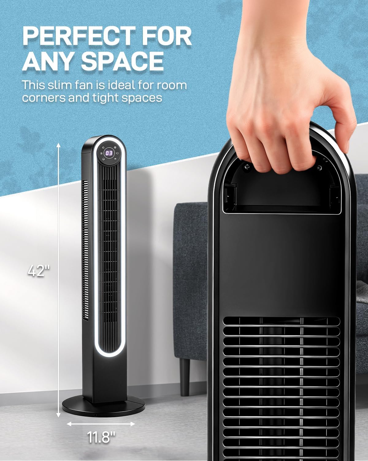 Winado 42" Bladeless Tower Fan, Portable Floor Fan with Remote Control, LED... photo 2
