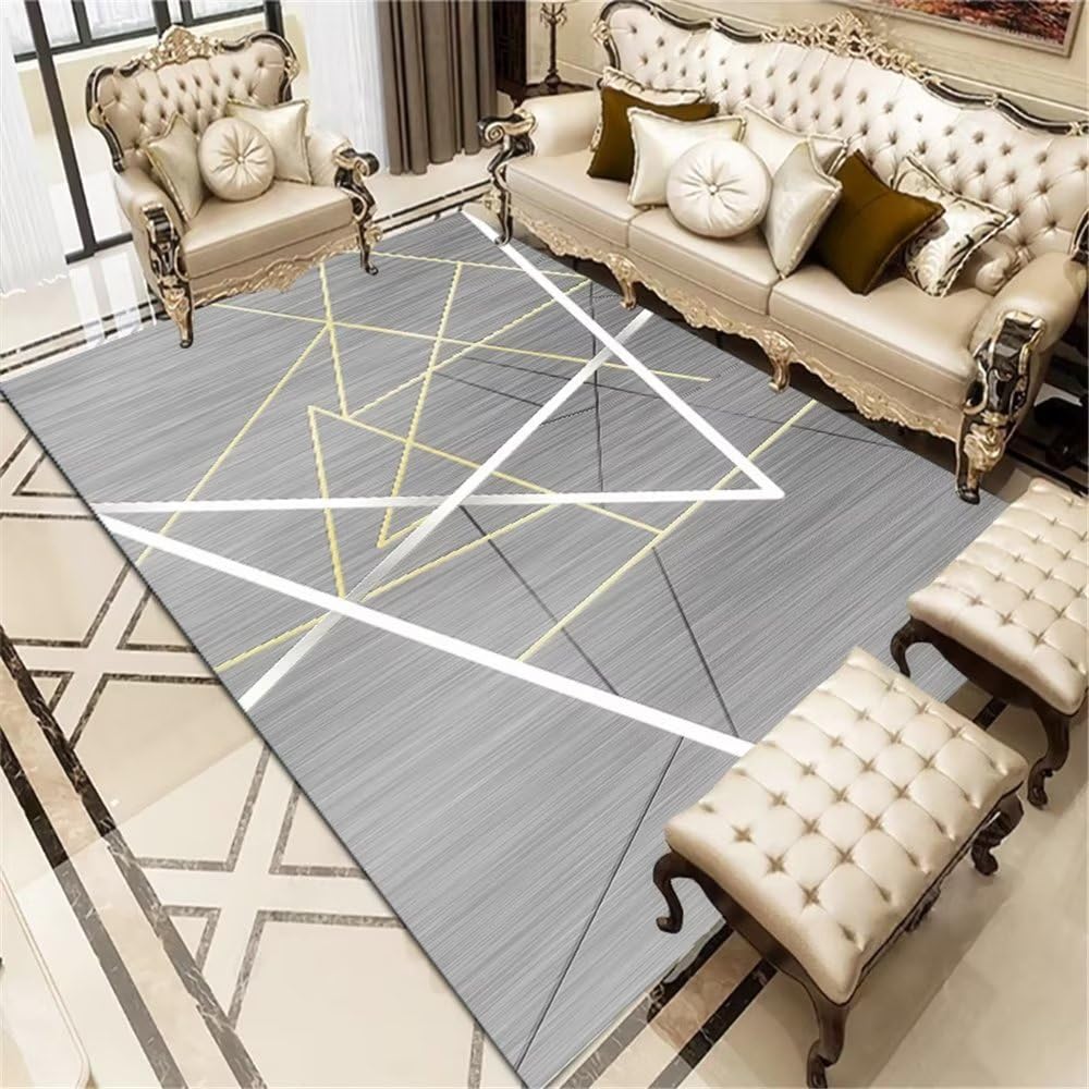 Tapis chambre ado fille anti-acariens grand tapis de sol gris rayé