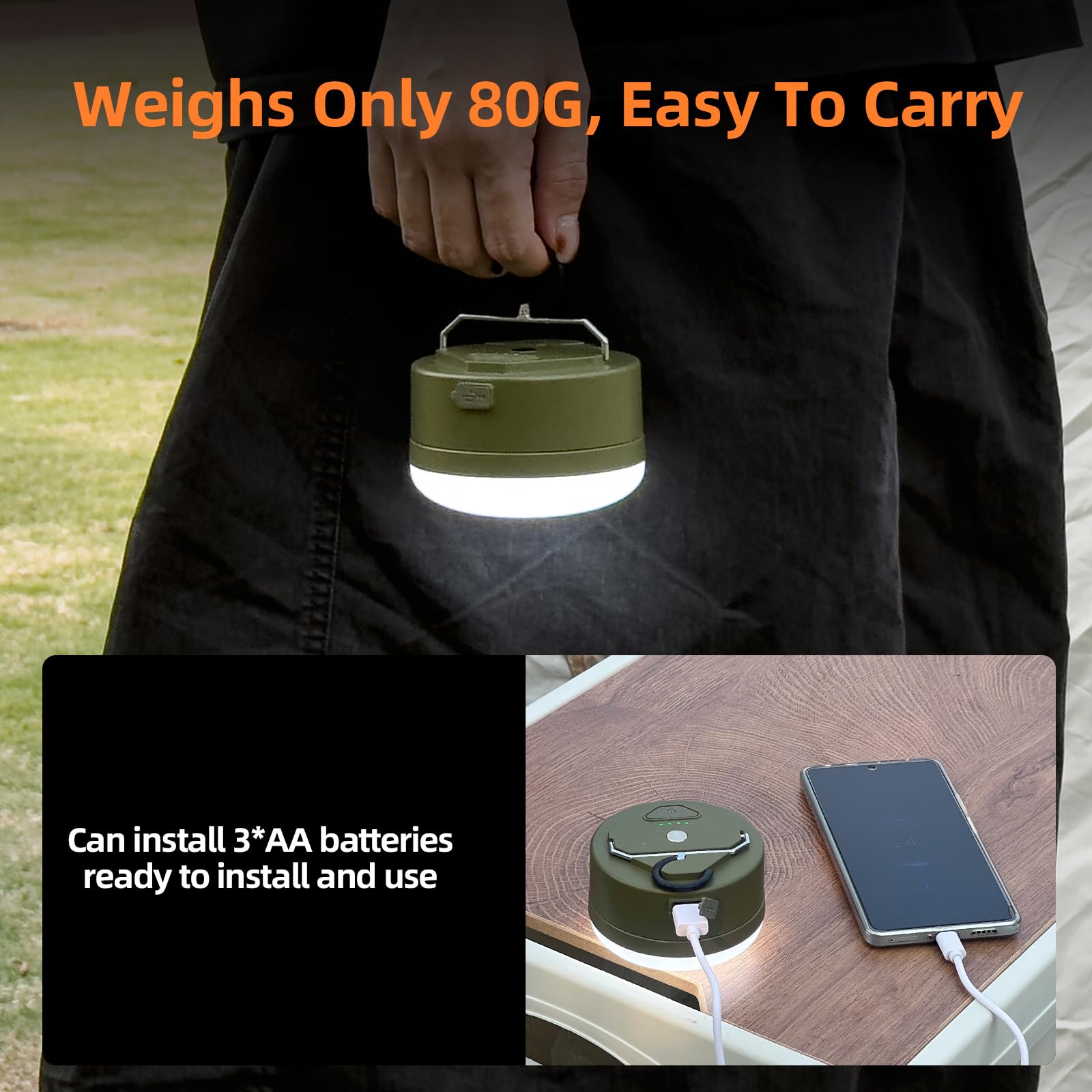 Lanterna da campeggio ricaricabile a LED da 1000 lm, impermeabile IPX5, con 4 modalità e power bank, 3000 mAh, luce esterna portatile per campeggio, escursionismo, emergenze, uso domestico
