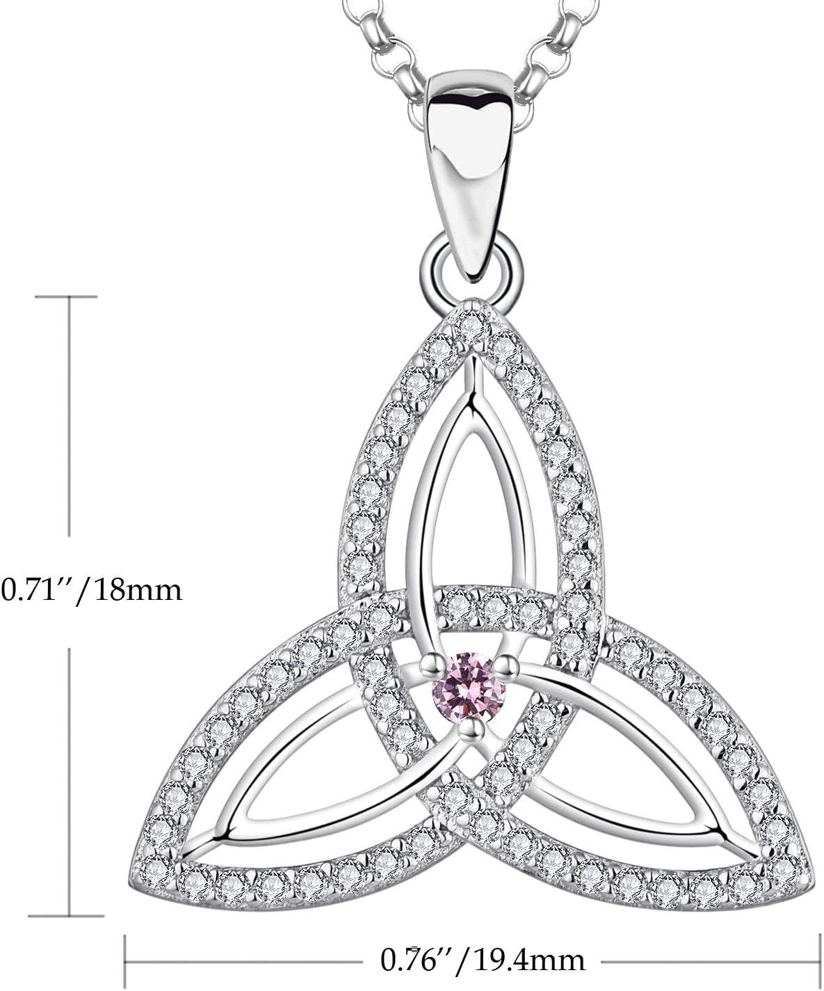 JO WISDOM Women Necklace,925 Sterling Silver Irish Triquetra Celtic Knot Pendant Necklace with 3A Cubic Zirconia