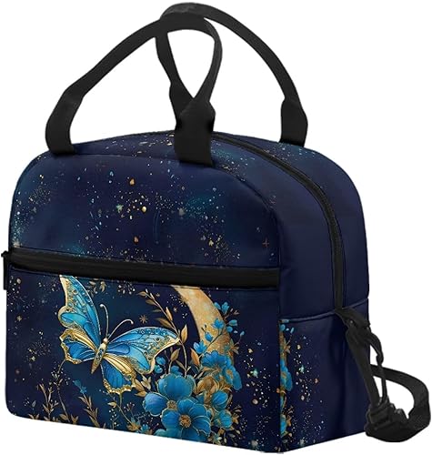 Vista 15 de doginthehole Bolsa de almuerzo portátil de teñido anudado azul, bolsa de almuerzo, organizador reutilizable, hielera para adultos, al aire libre