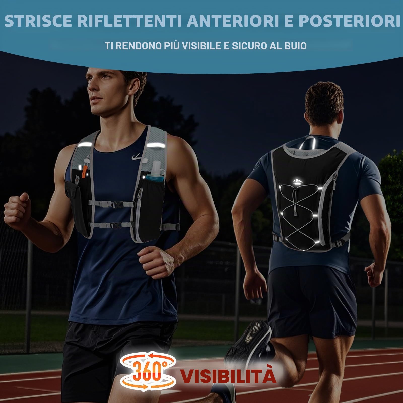 Zaino Trail Running per Uomo e Donna con Borraccie Morbide 500ml,5L Zaino Idratazione Gilet Running Zaino da Corsa per Maratona Jogging Ciclismo Escursione