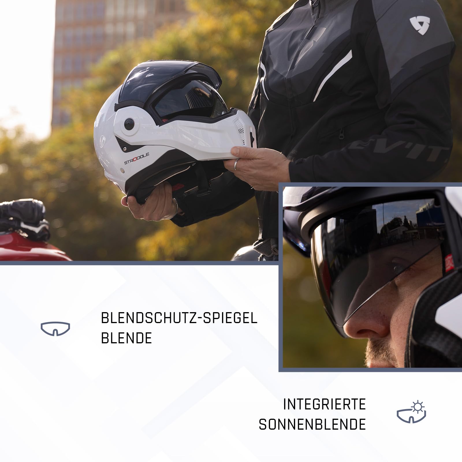 BEON Stradale Motorradhelm - Systemhelm Klapphelme mit Visier und Sonnenblende - Rollerhelm Sonnenblende - Motorrad Helm Damen & Herren - Integralhelm 180° Klappbar - L