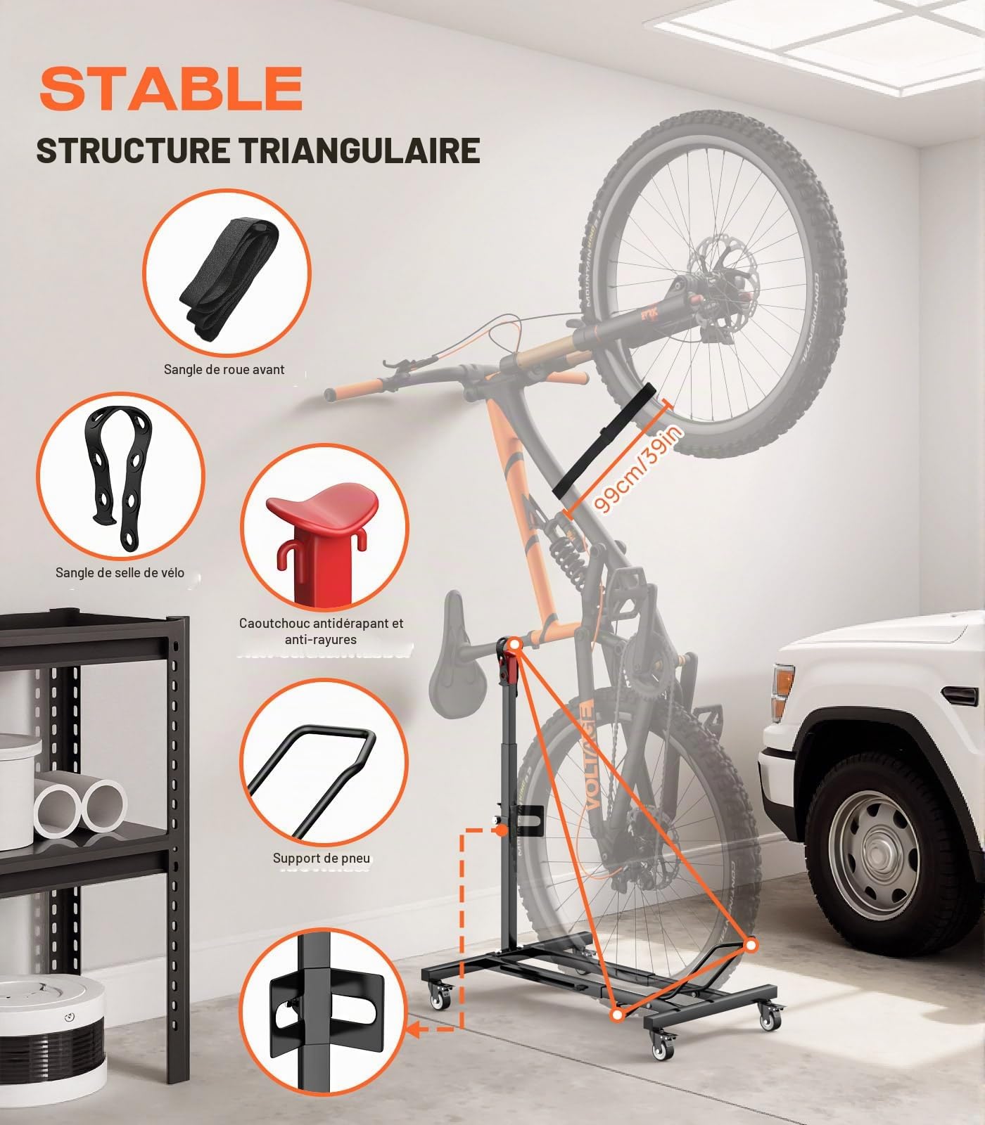 Housolution Support à Vélo Vertical avec Roues pour Vélo Porte à 80lbs | Support à Vélo Autonome Jusqu'à 29", Hauteur Réglable Sans Perforation pour Garage & Appartement, Support de Sol