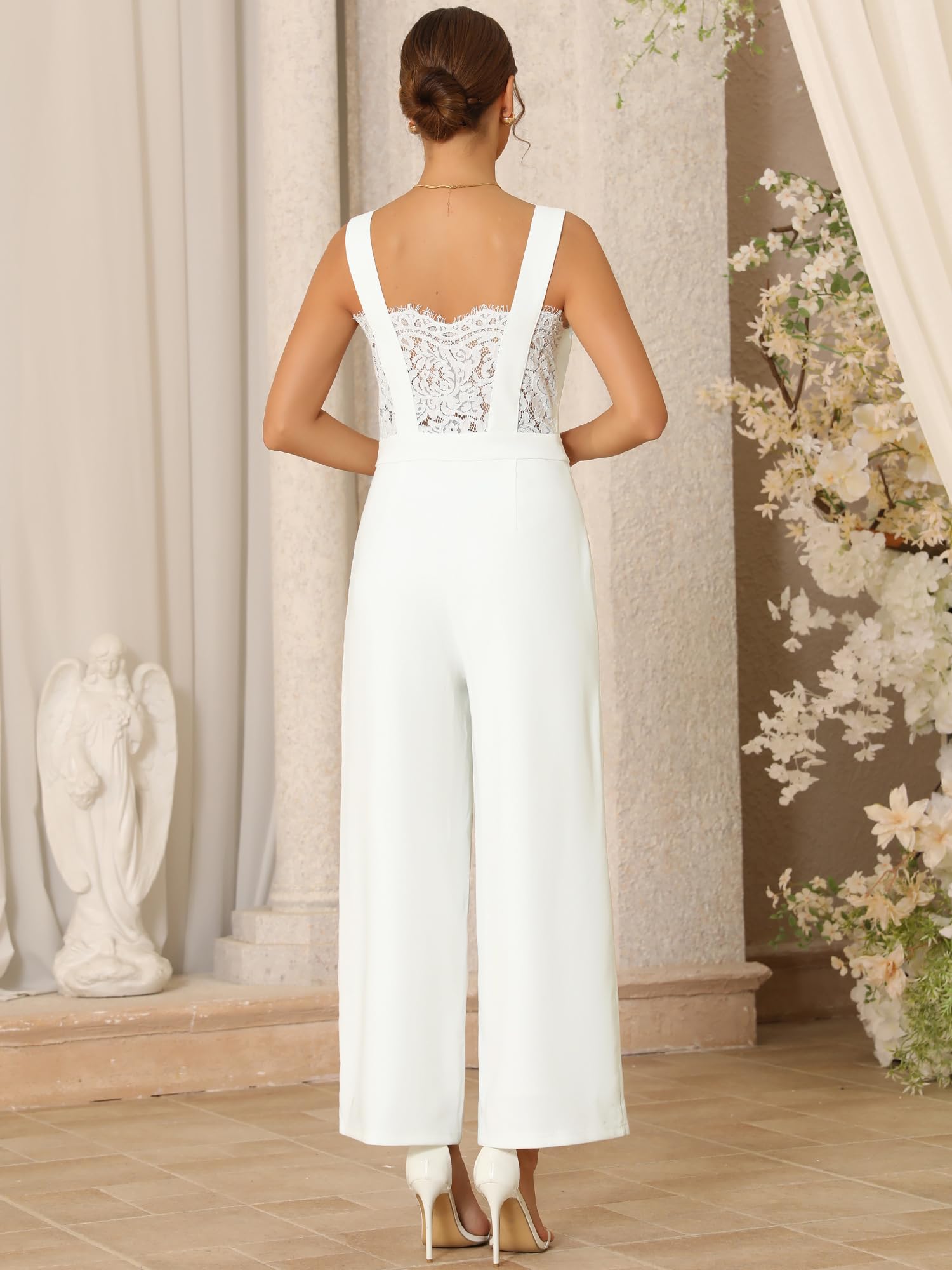 Tute Senza Maniche da Donna per Cocktail Scollatura in Pizzo Gambe Larghe Tuta da Sera Formale