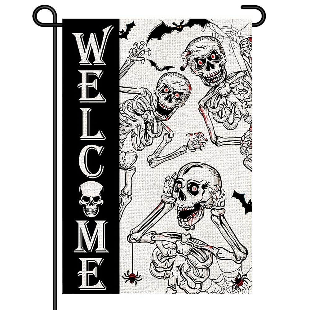Fantôme effrayant sur petit drapeau ferme Halloween anti-décoloration et anti-vent 30x45