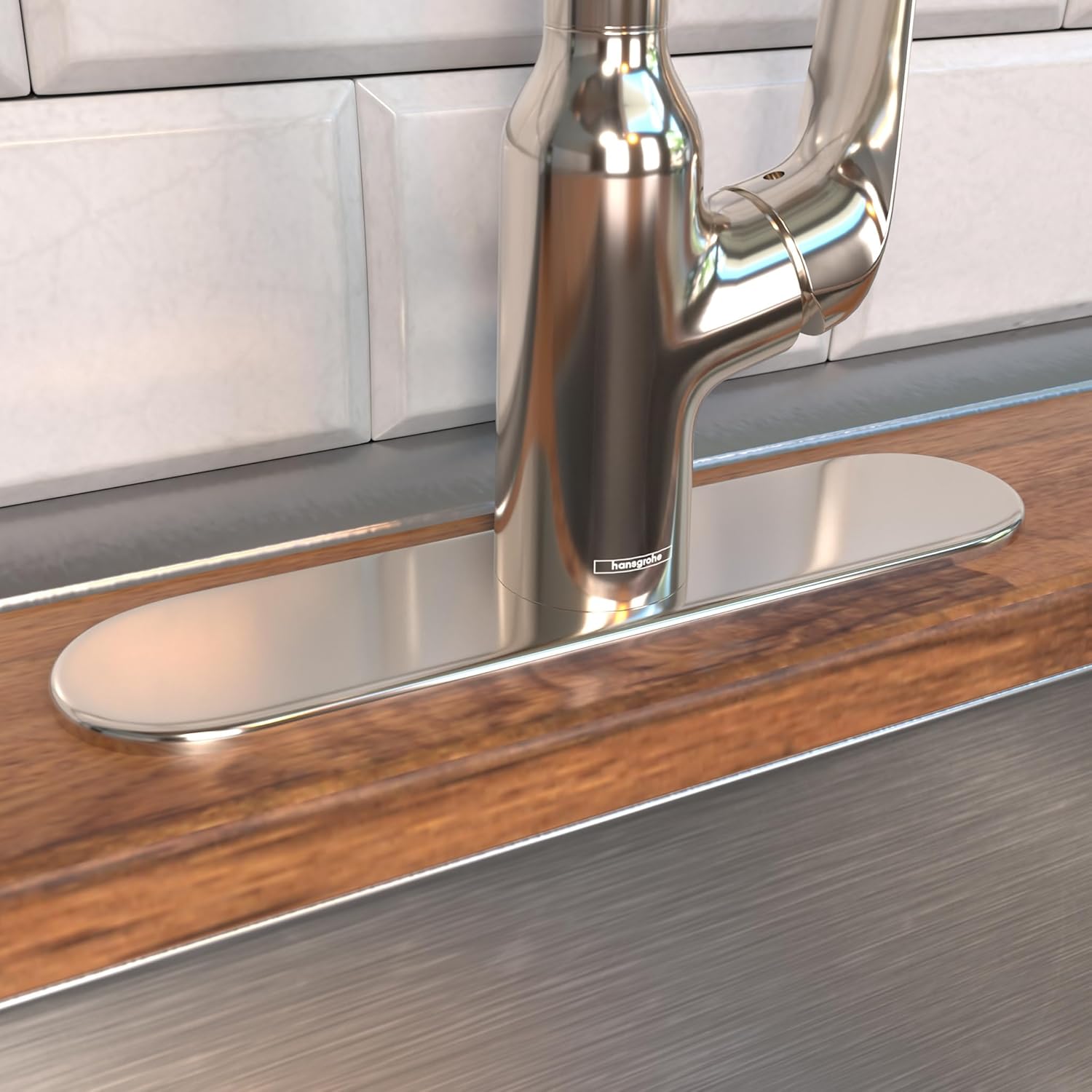 hansgrohe 11-inch Coordinating Base Plate Modern Easy Install in Polished Nickel, 14019831