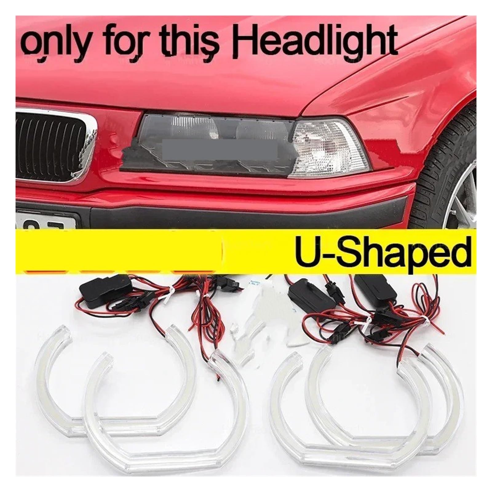 Luci diurne occhio d'angelo Per BMW Serie 3 E36 1990-2000 Angel Eyes LED CSL Per Style Kit Anello Faro Giallo Limone Luce Diurna DRL Anelli halo LED