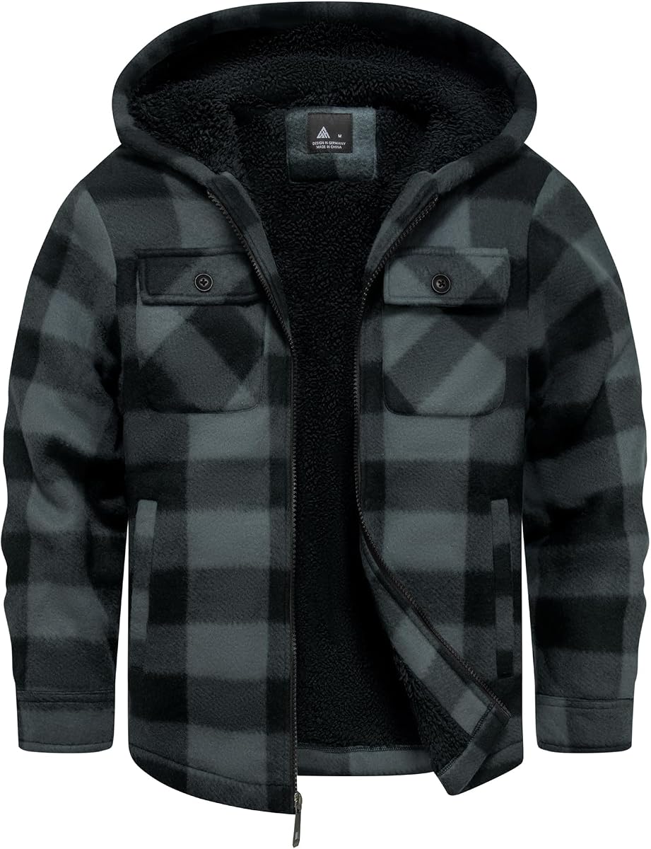 GEEK LIGHTING Chaqueta de franela para niños con forro Sherpa, sudaderas con cremallera, forro polar, camisa a cuadros, chaquetas de invierno al aire libre, cálido