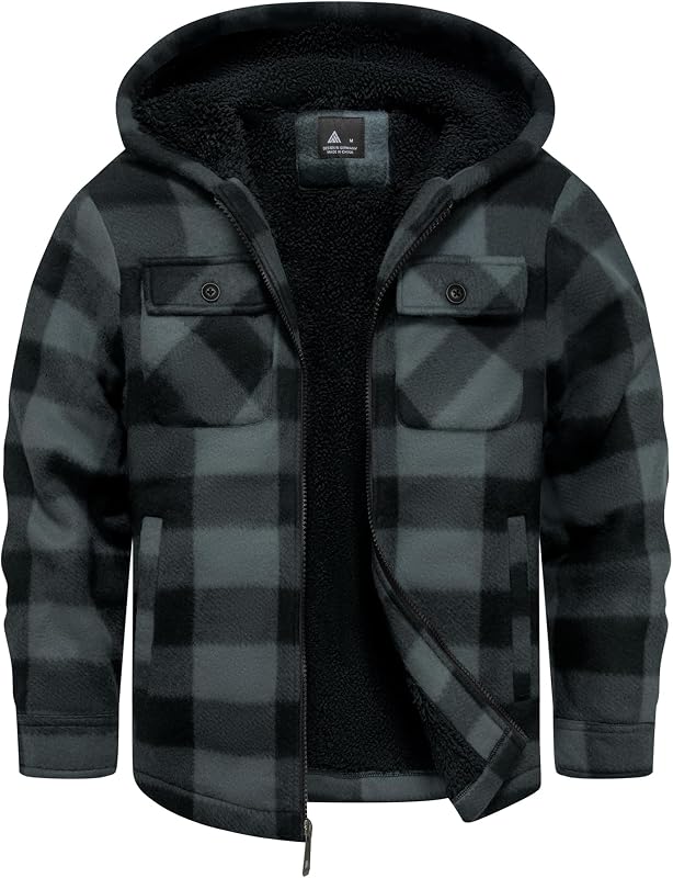 GEEK LIGHTING campera de franela para niños con forro Sherpa, sudaderas con cremallera, forro polar, camisa a cuadros, chaquetas de invierno al aire libre, cálido