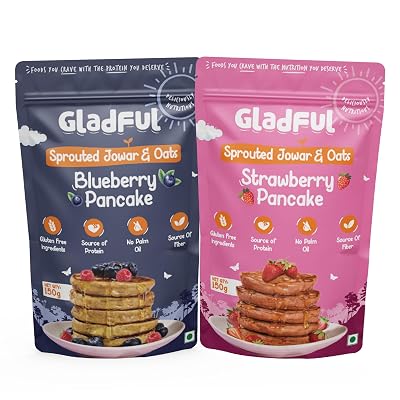 Gladful Strawberry and Blueberry Pancake Mix - High Protein, Plant-Based Breakfast Mix, No Maida, No Refined Sugar, Made