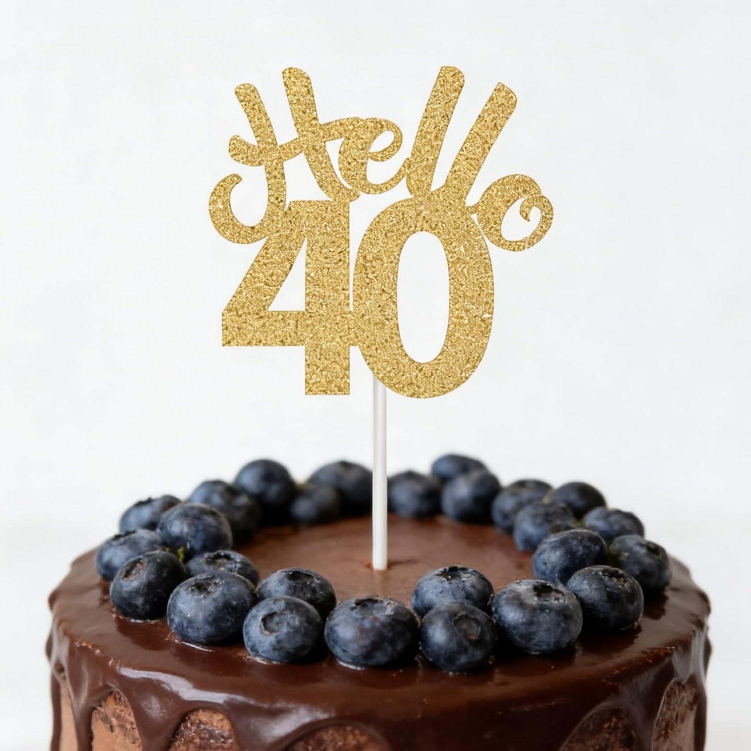 "40th Birthday Cake Topper - Gold Glitter "Hello 40" Sign with Upgraded Anti-Falling Design, Non-Edible Cake Decoration for Women Men, Party Supplies