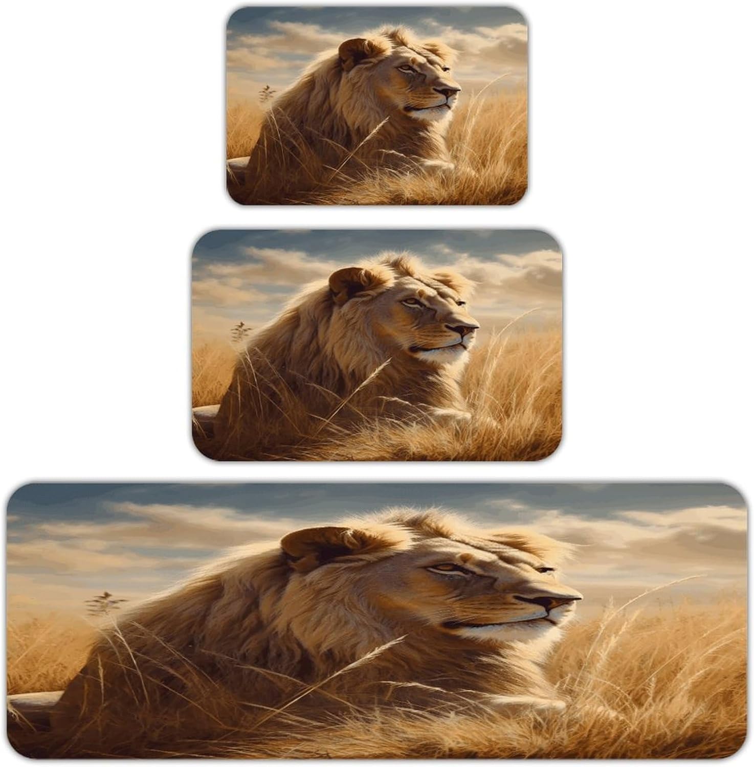 Prairie Lion Kitchen Rugs Sets of 3 Non Slip Kitchen Mats for Floor Farmhouse Kitchen Sink Mat Thick Comfort Standing Mat for Laundry Room Hallway Bathroom