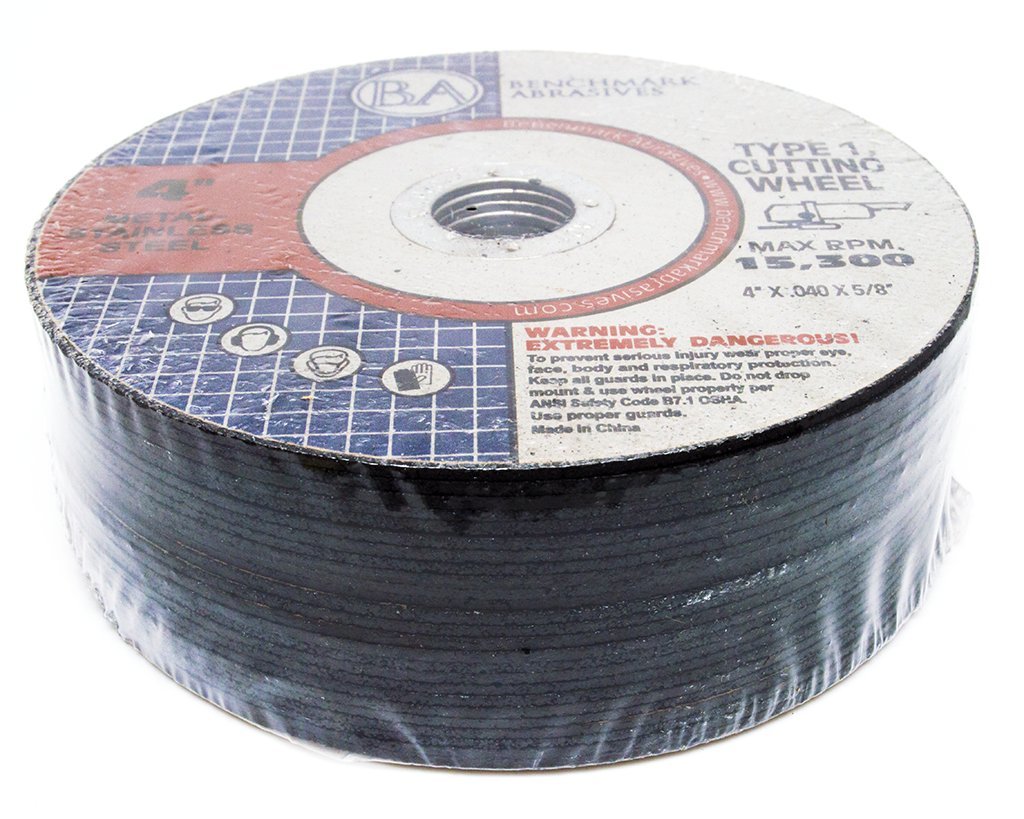 Benchmark Abrasives 4" Type 1 Aluminum Oxide Thin Cut Off Wheel 0.040" Thick 5/8" Arbor, Aggressive Metal Cutting Grinding Wheel for Stainless Steel, Cast Iron, Angle Grinder Discs - 500 Pack