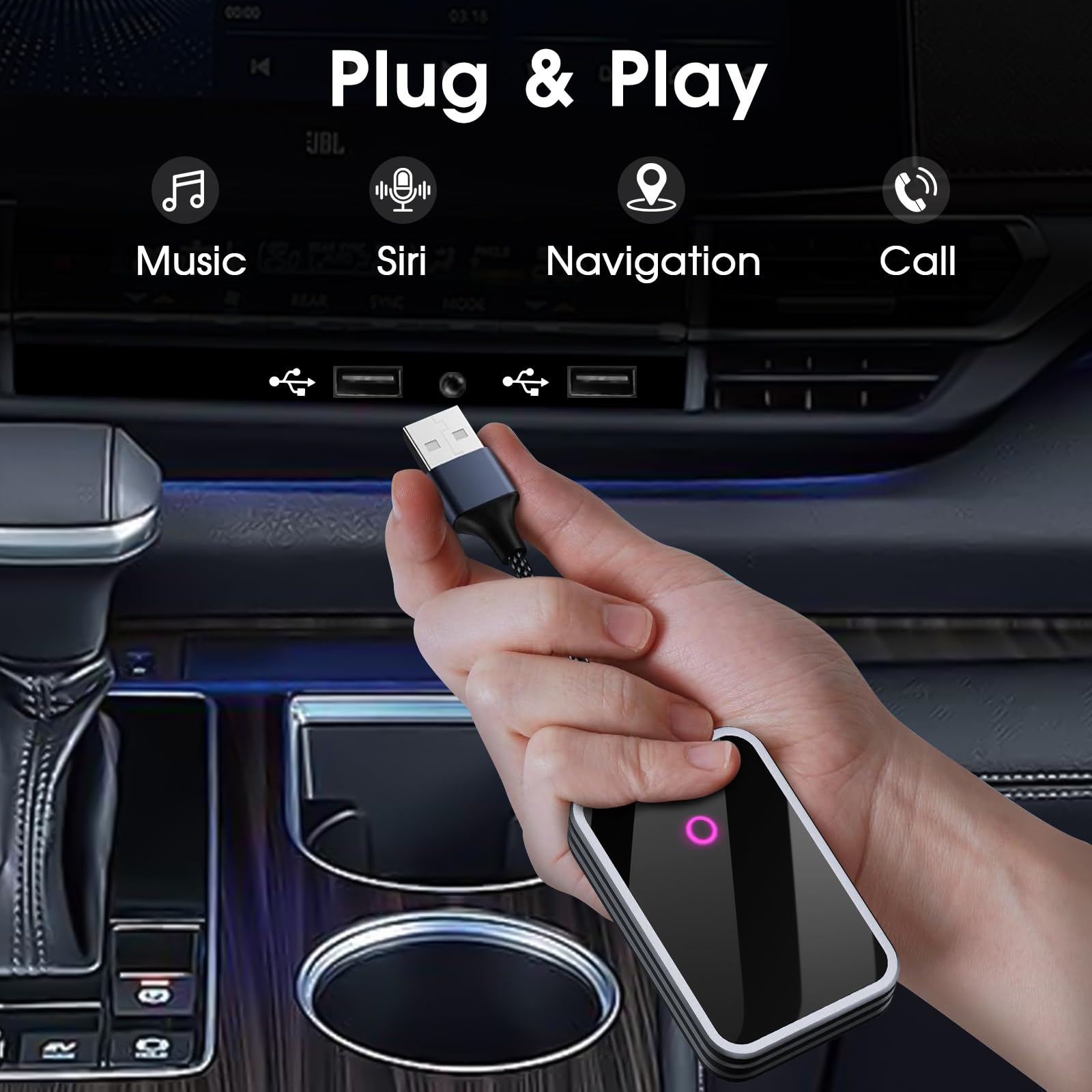 Carplay Wireless Adapter for Android & iOS Device, Converts Wired to Wireless Carplay Adapter Cars 2015+, Bluetooth Carplay Dongle with USB A/C Port to iOS 10+ Android 10.0+ (Ash Gray)