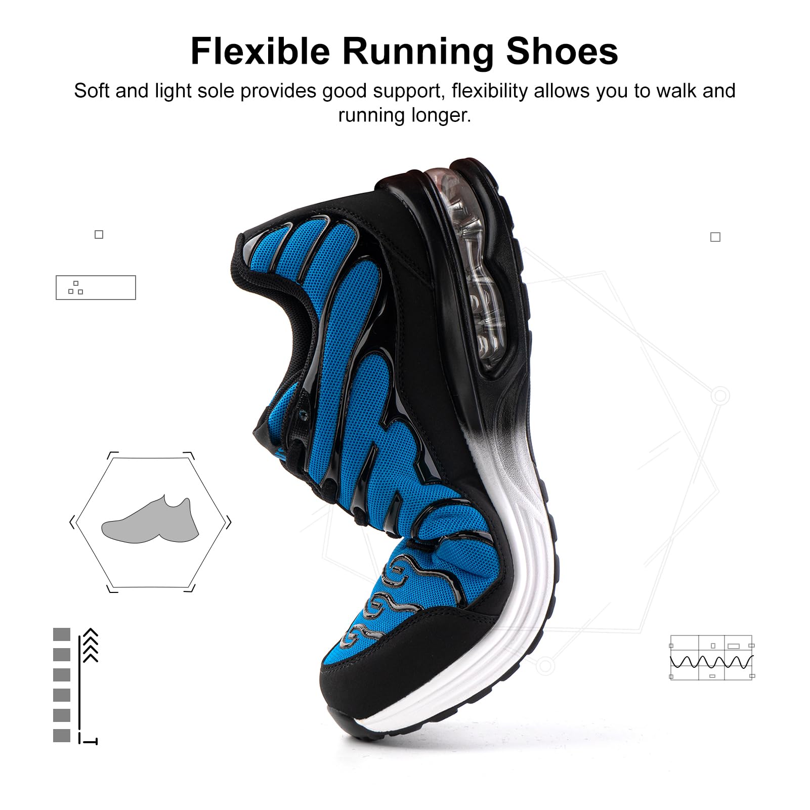 NEOKER Scarpe Running Uomo Donna Scarpe da Corsa Sneakers Scarpe Ginnastica Scarpe Trail Running Scarpe Sportive Platform Outdoor Nero Blu 36-48 EU