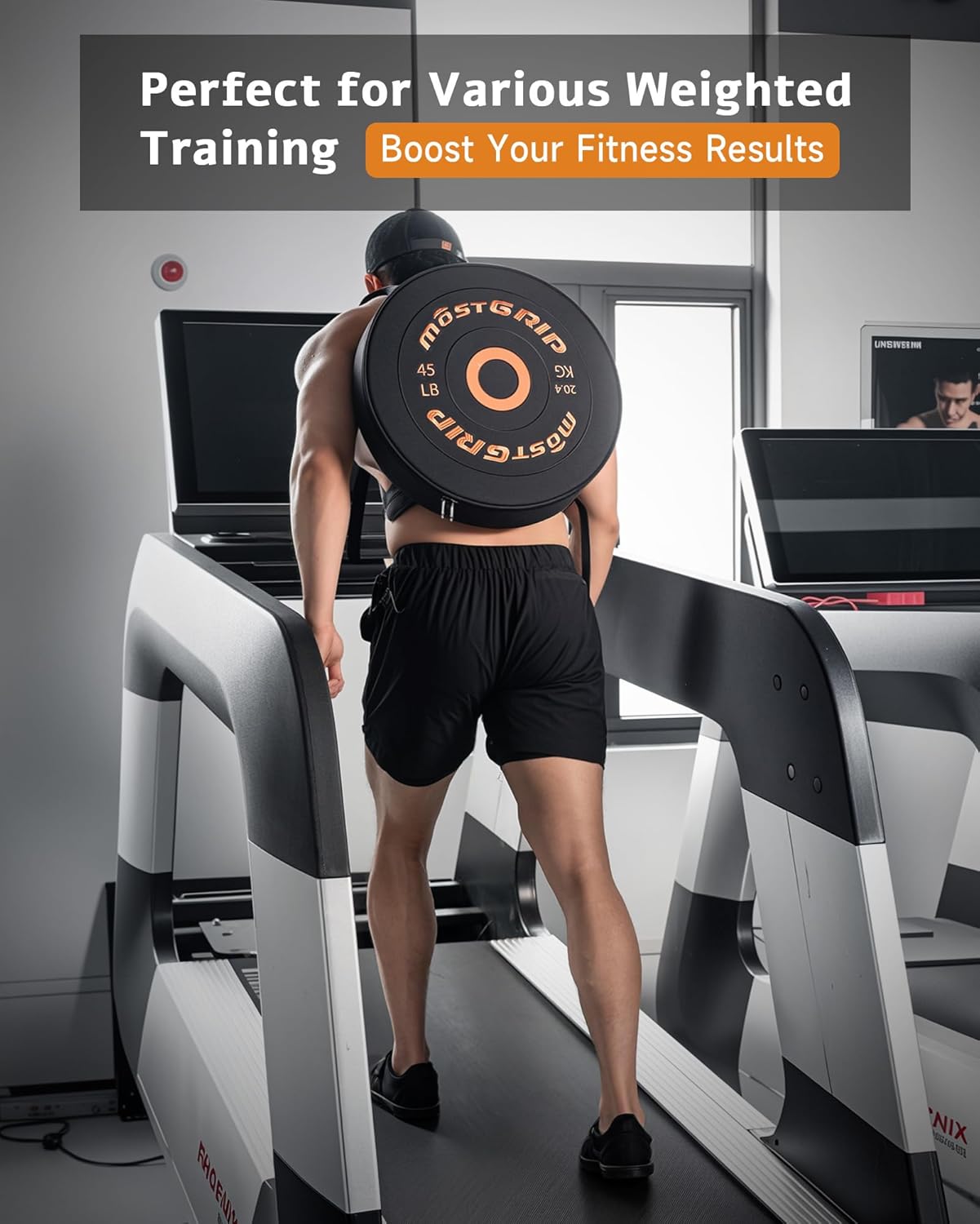 Barbell Weighted Backpack for Men Women, Rucking Backpack for Squats Push-ups with Secure Strap