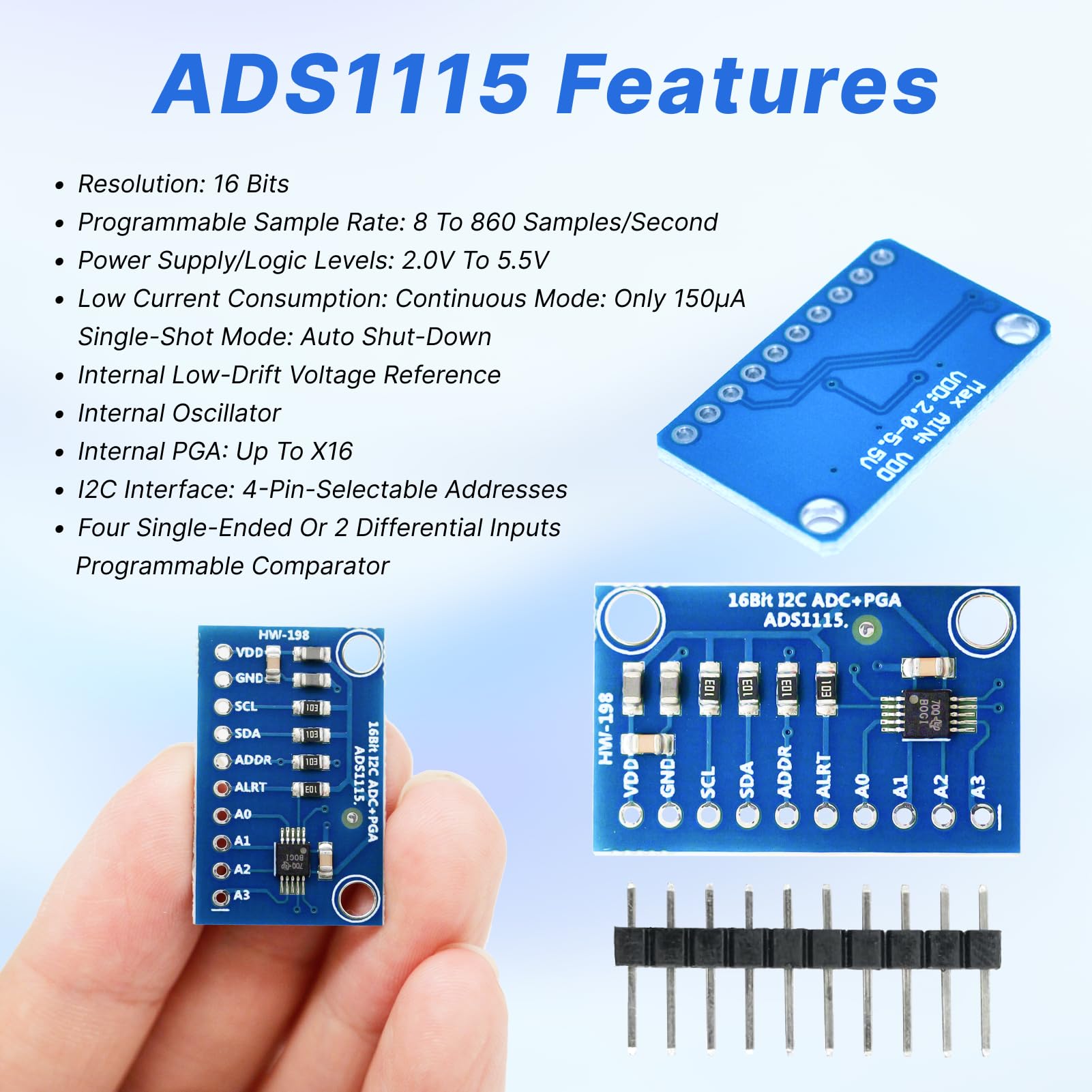 3pcs ads1115 16-bit adc module Convertitore Analogico-Digitale 16 Bit 4 Canali con Interfaccia I2C per Microcontrollori for Arduino, Raspberry Pi e Progetti ESP32 ads1115 for adafruit