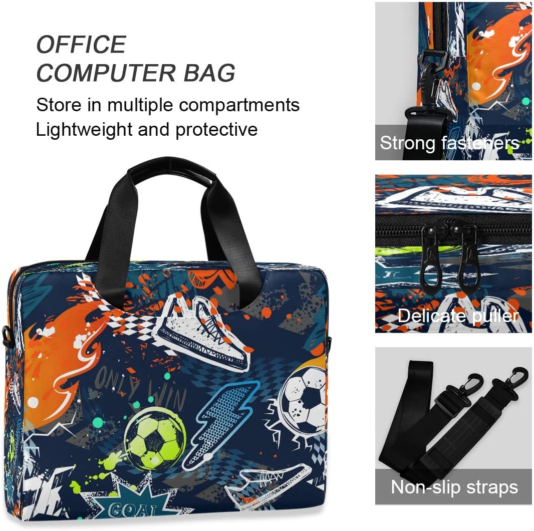 Laptop Bag Sport Soccer Art Painting Laptop Sleeves Case for 13 14 15.6 Inch Computer Tablet Briefcases Carrying Case Shoulder Bag for Work