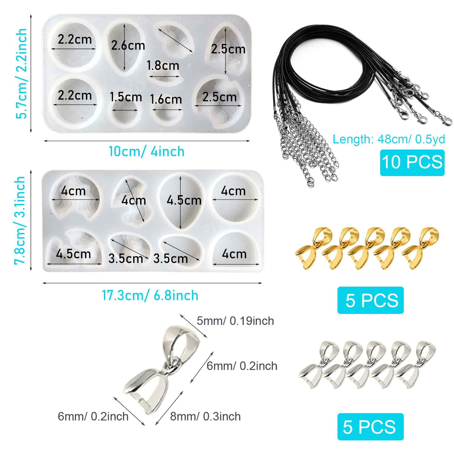 Cayway 3 Pcs Resin Necklace Moulds for Resin Casting Silicone Pendant Moulds with Necklace Cord and Pendant Clip Screw for Jewellery Making DIY Resin Craft Starter Kit - Image 2