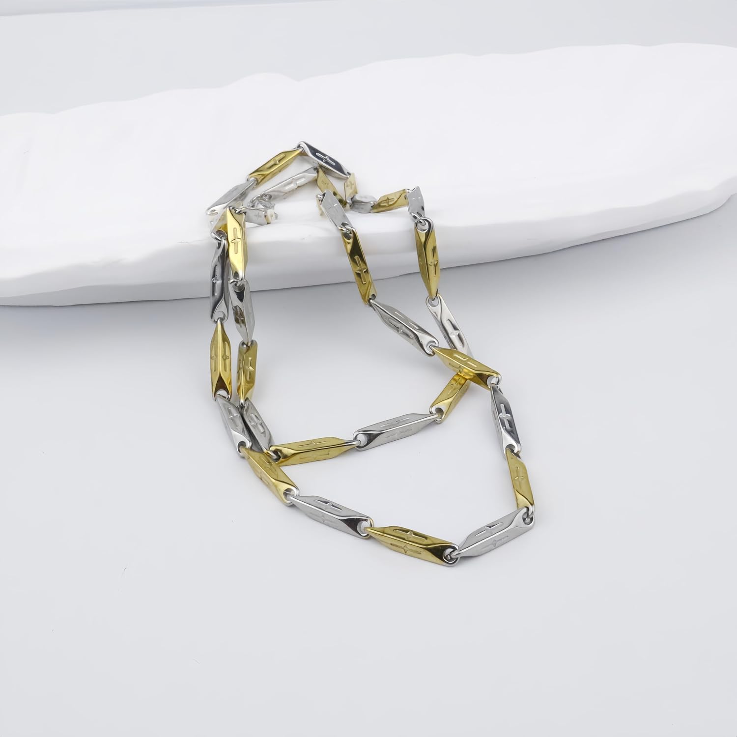 Two-Tone Stainless Steel Chain Necklace for men, 22.4 Inches, Gold Silver, 28.5g - Image 5