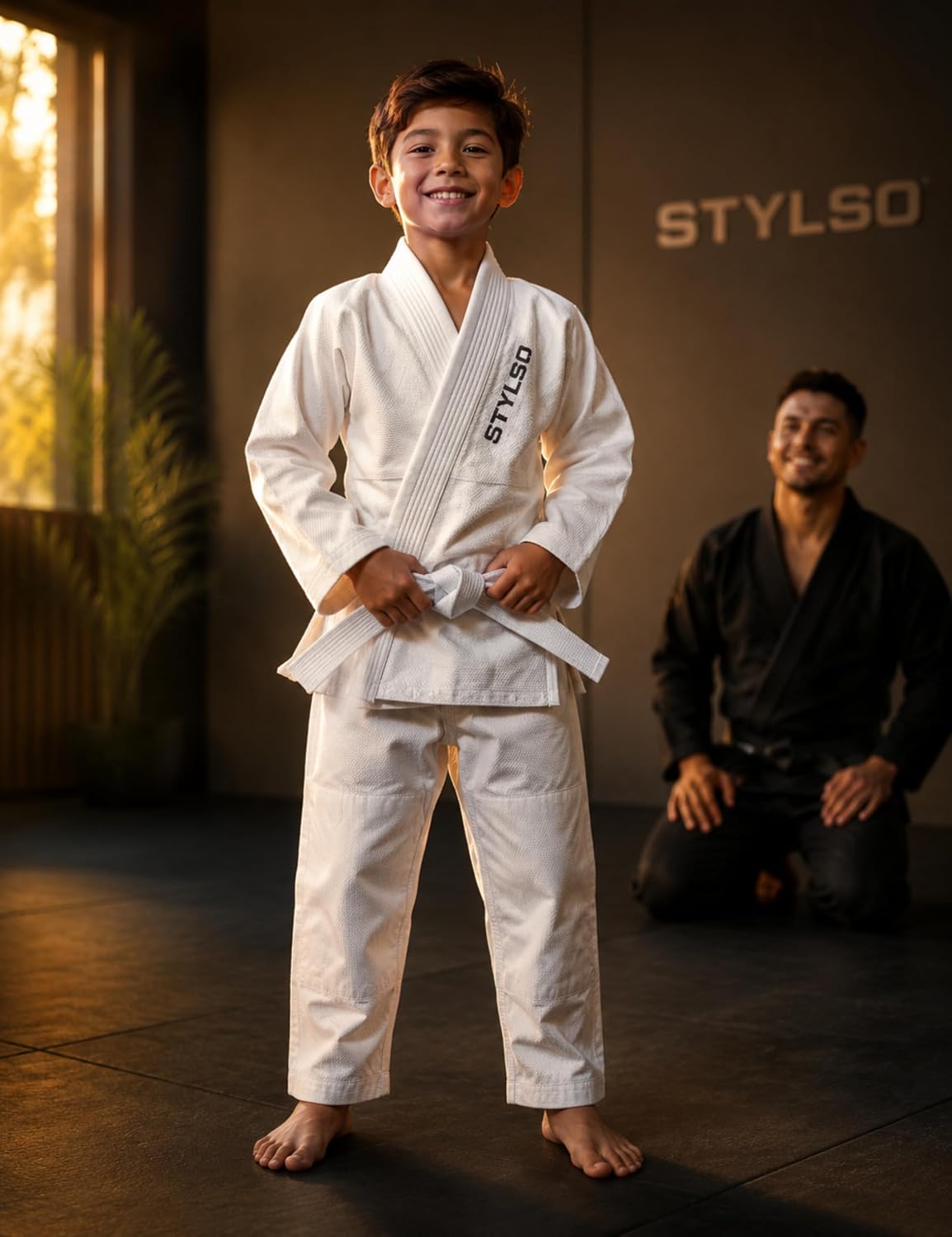 Kids BJJ Gi with Belt – Lightweight Jiu Jitsu Gi for Youth, Boys & Girls – 100% Cotton Jacket Ripstop Pants