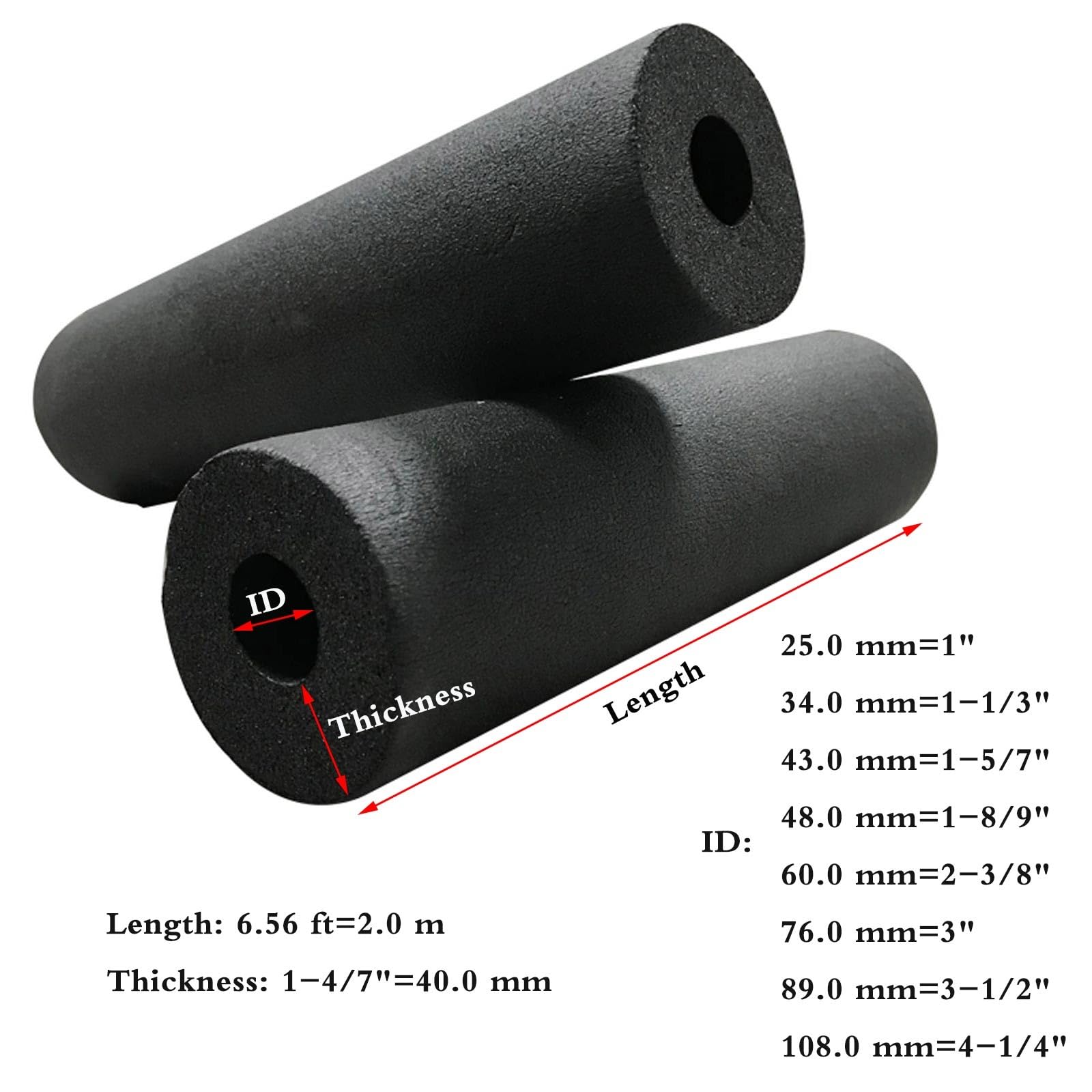 Isolamento Tubi Spugna Nera, Guaina Protettiva Tubolare Termica Impermeabile 2,0 m, Raccordo Aria Condizionata, Spessore 40,0 mm, ID 25,0 mm-108,0 mm(76.0 mm=3")