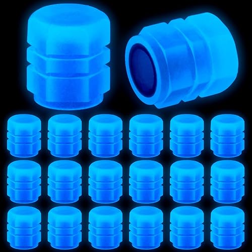 PAGOW 20 tapas de aire para neumáticos con luces luminosas de brillo nocturno, fluorescente, vástago de válvula de rueda para automóvil, SUV,