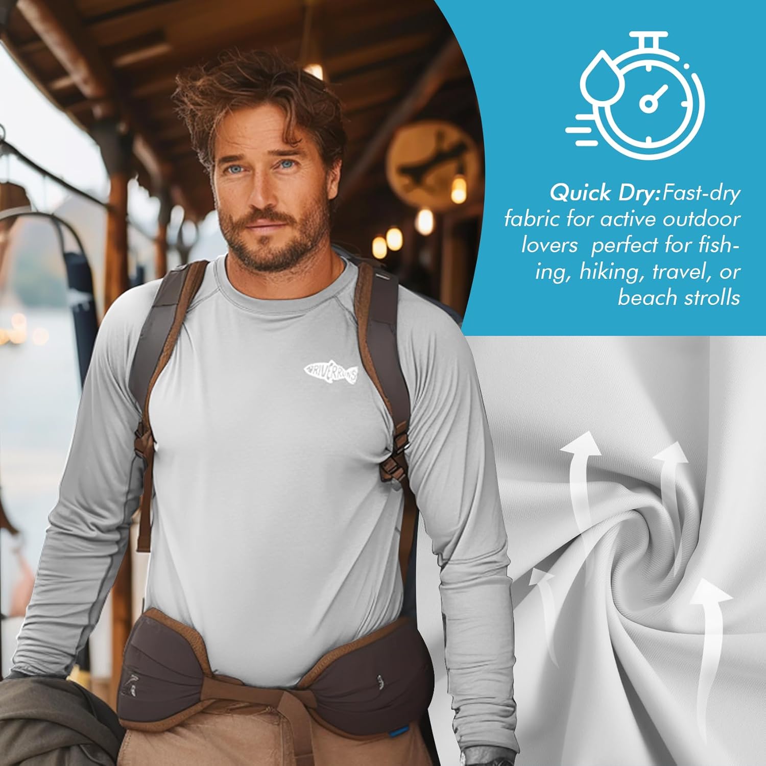 Riverruns UPF 50+ Men's Long Sleeve Cooling Quick Dry Shirt Sun Breathable Shirt Thumbhole Shirts Rash Guard for Fishing Swim - Image 4