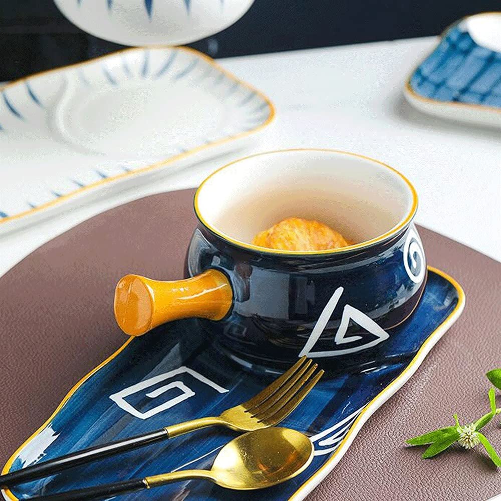 Teller- und Schüssel-Sets, Keramik-Reisschüssel, 18,5 x 8 cm, Haushaltsgeschirr, Frühstück mit Griff, Suppenschüssel, Restaurantgeschirr, 630 ml, geeignet für Spülmaschi