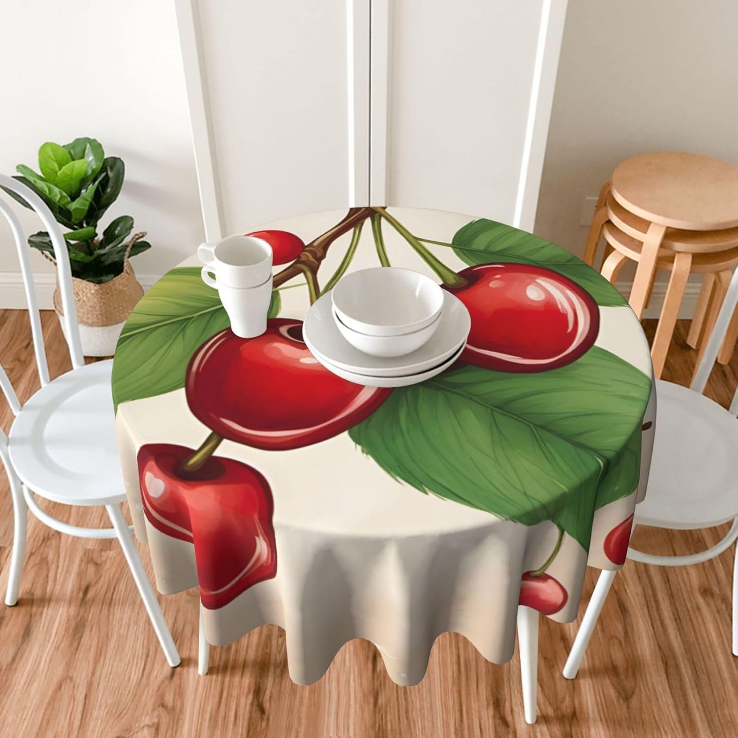 Lovely Sweet red Cherry 1 Print Wrinkle Free Dining Table Cover for Birthday Party Farmhouse Tablecloths Up to 60 x 60 Inches