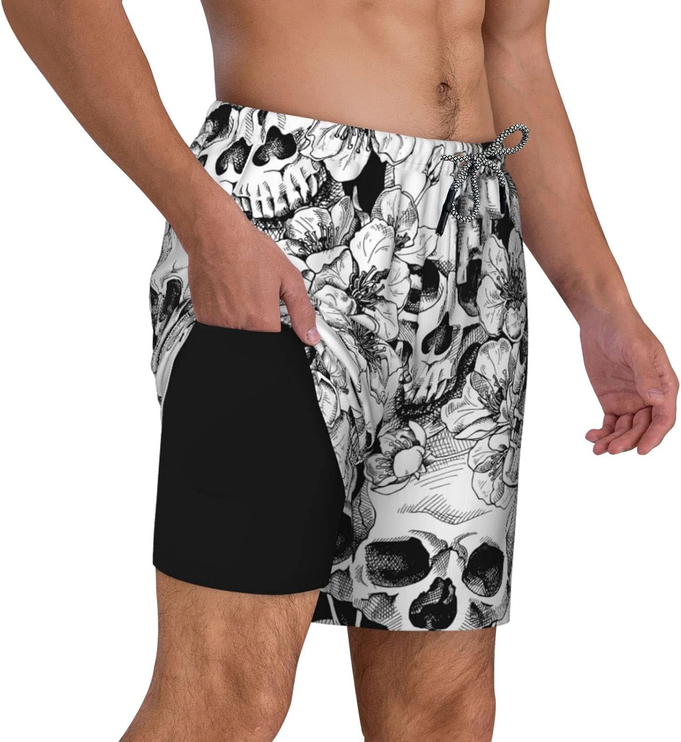 feelacle Mens Swim Trunks 9 Inch Inseam Board Shorts Beach Swimwear Bathing Suit with Compression Liner and Pockets