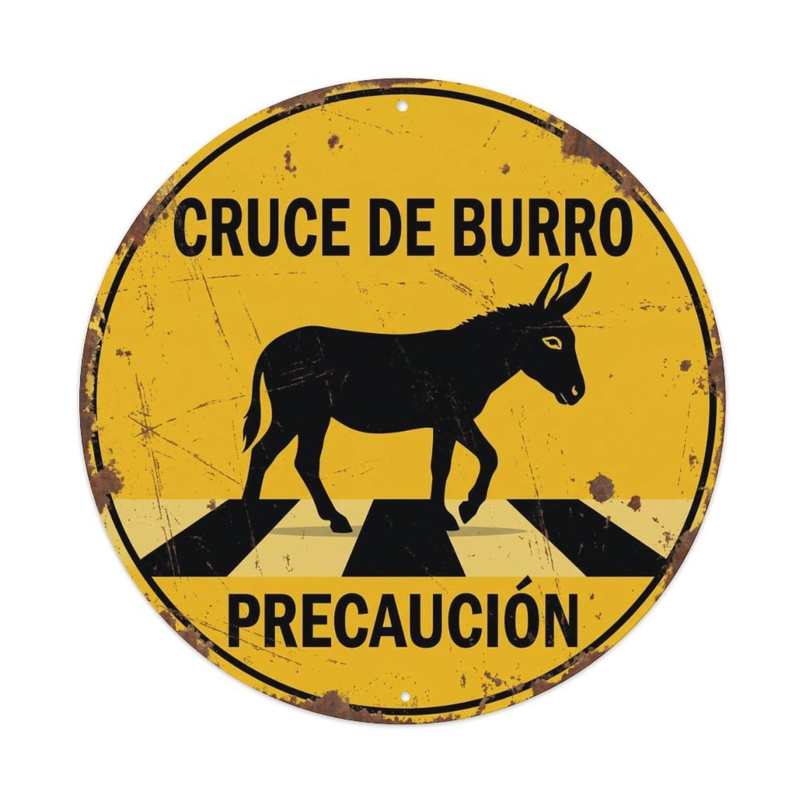 Donkey Crossing Precaución Rustic Metal Tin Sign