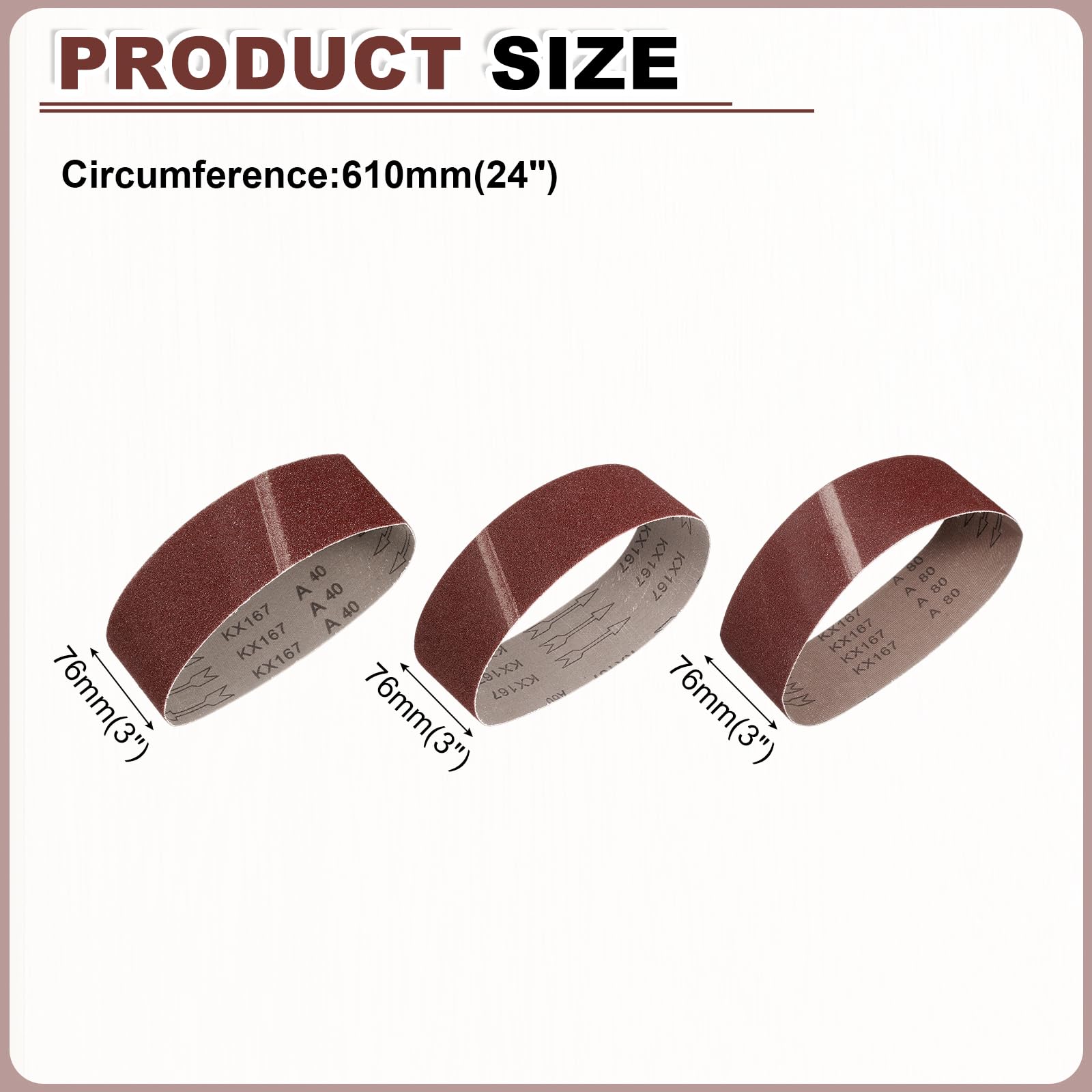 QUARKZMAN 76mm x 610mm Nastri Abrasivi, 24Pz 40/60/80 Grana Carta Vetrata per Levigatrice Ossido di Allumina Per Lavorazione Legno, Lucidatura Metalli, Affilatura Coltelli