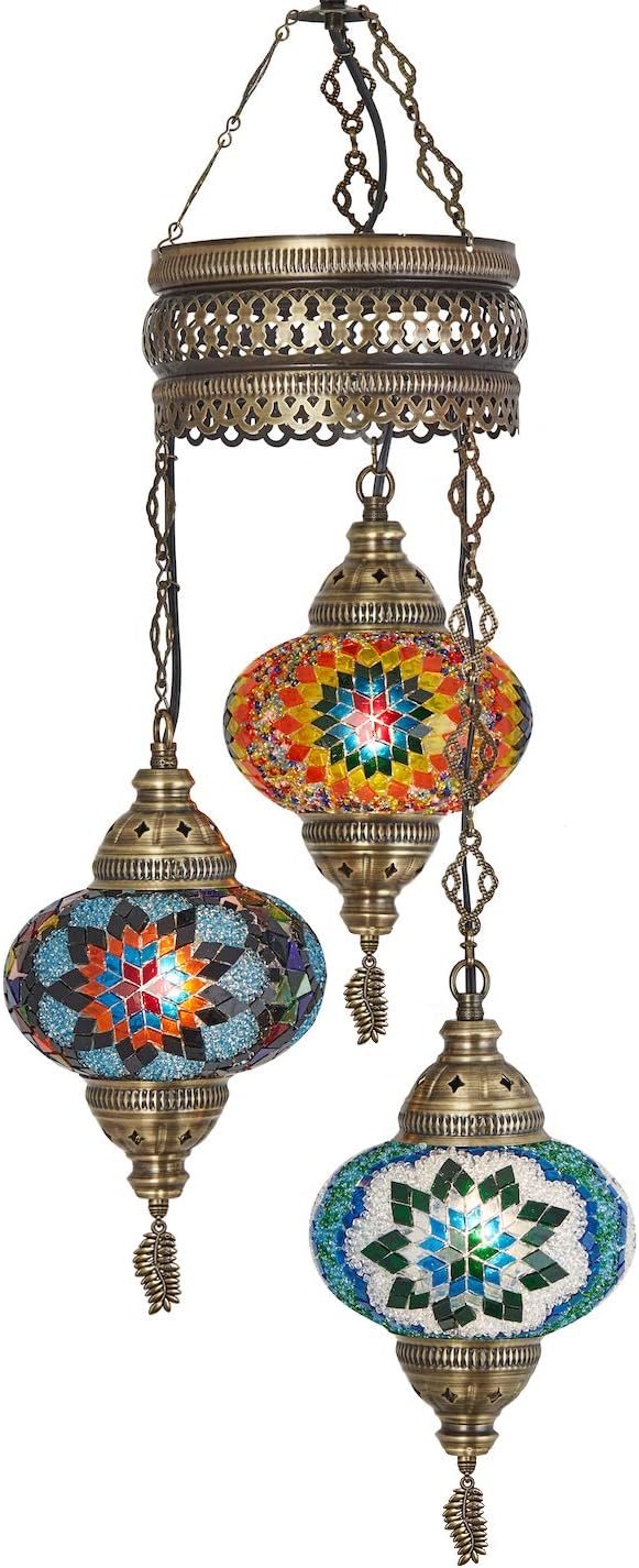 CopperBull (Choose from 12 Designs) Turkish Moroccan Mosaic Glass Chandelier Lights Hanging Ceiling Lamps (Large-3)