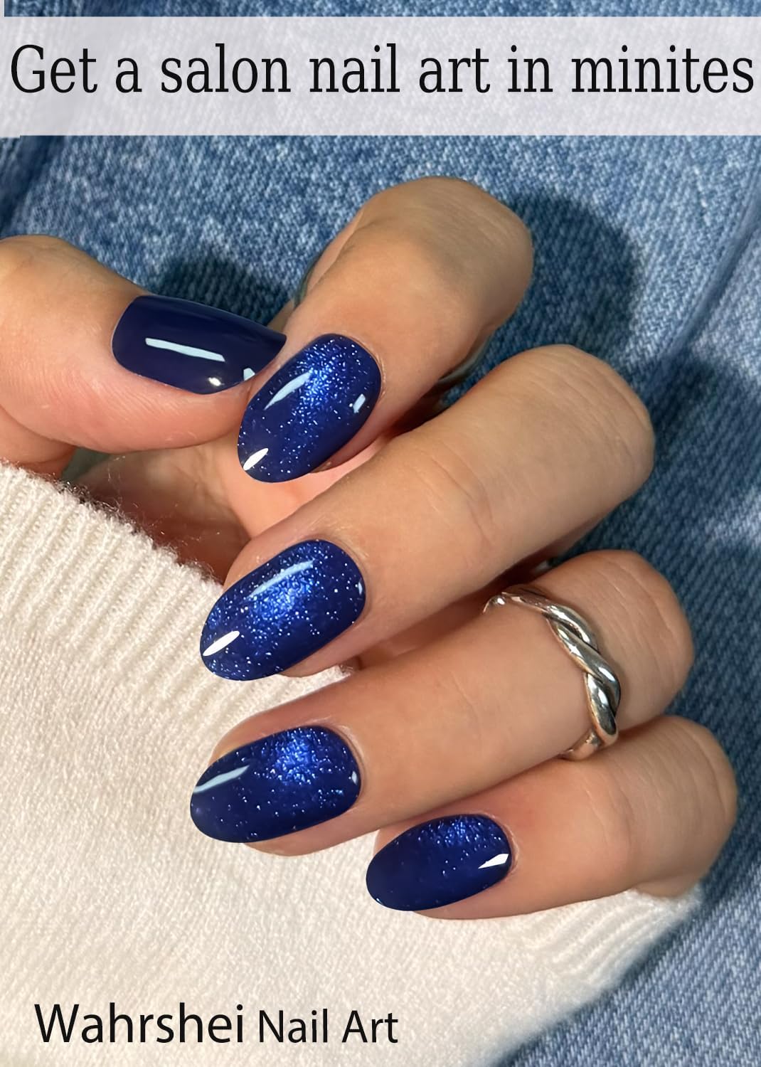 Semi Cured Gel Nail Strips, Blue Cat Eye 20pcs Adhesive UV Sticker, Wraps for Home Manicure DIY
