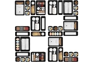ใ๐ฎ๐ฎ๐ฃ๐๐ฆใA-LUGEI Plastic Black Desk Drawer Organizer Tray Divider Set, Makeup Organization and...