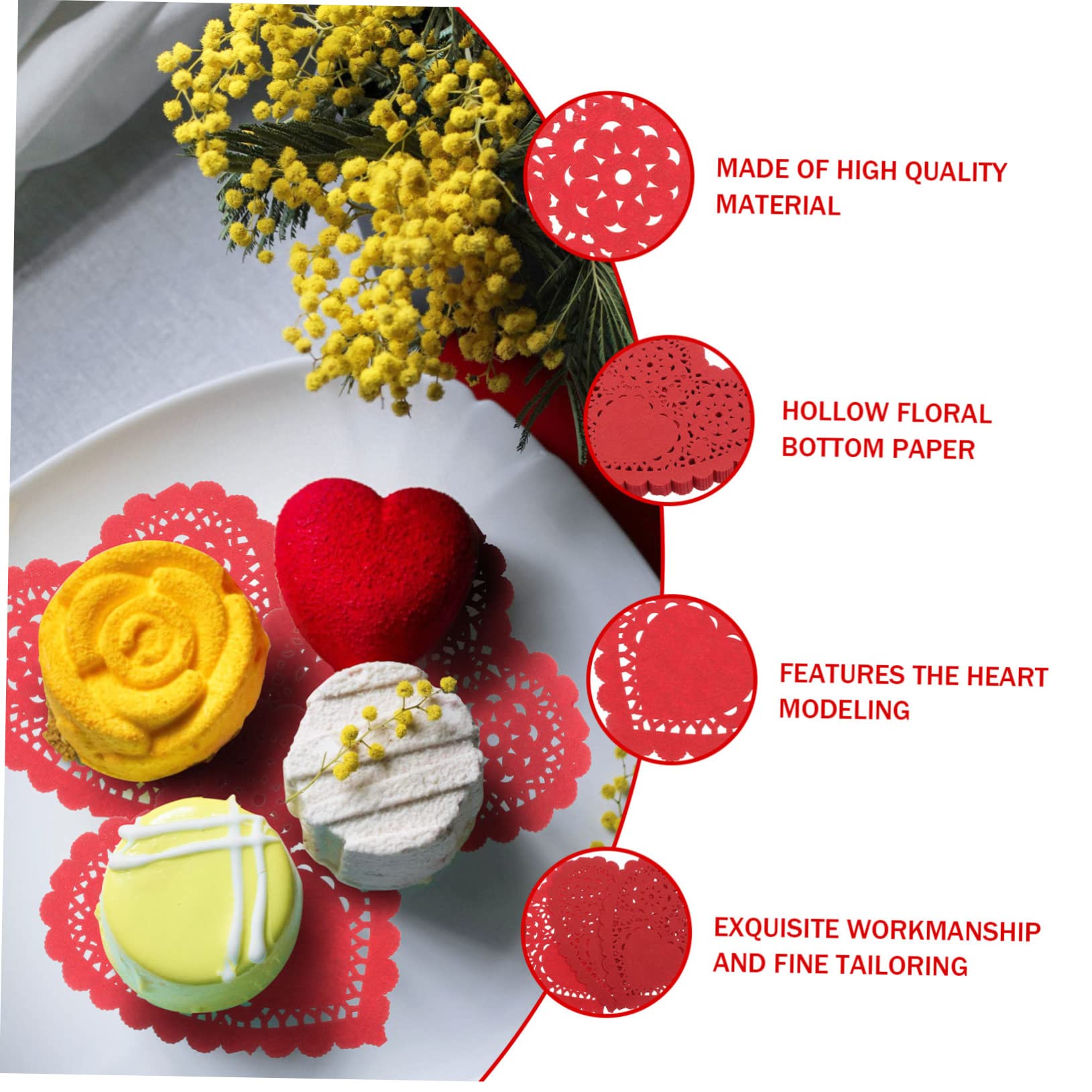 OFFSCH Heart Shaped Food Placemat 100pcs Valentine Themed Wax Paper Sheets for Cooking