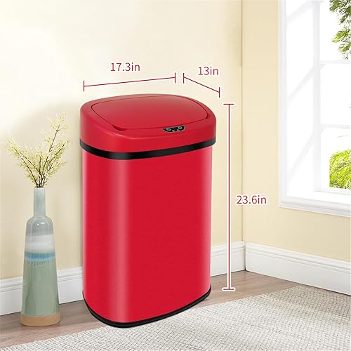 Miniatura 7 de BLKMTY Bote de basura de acero inoxidable de 13 galones con tapa, rojo, 50L