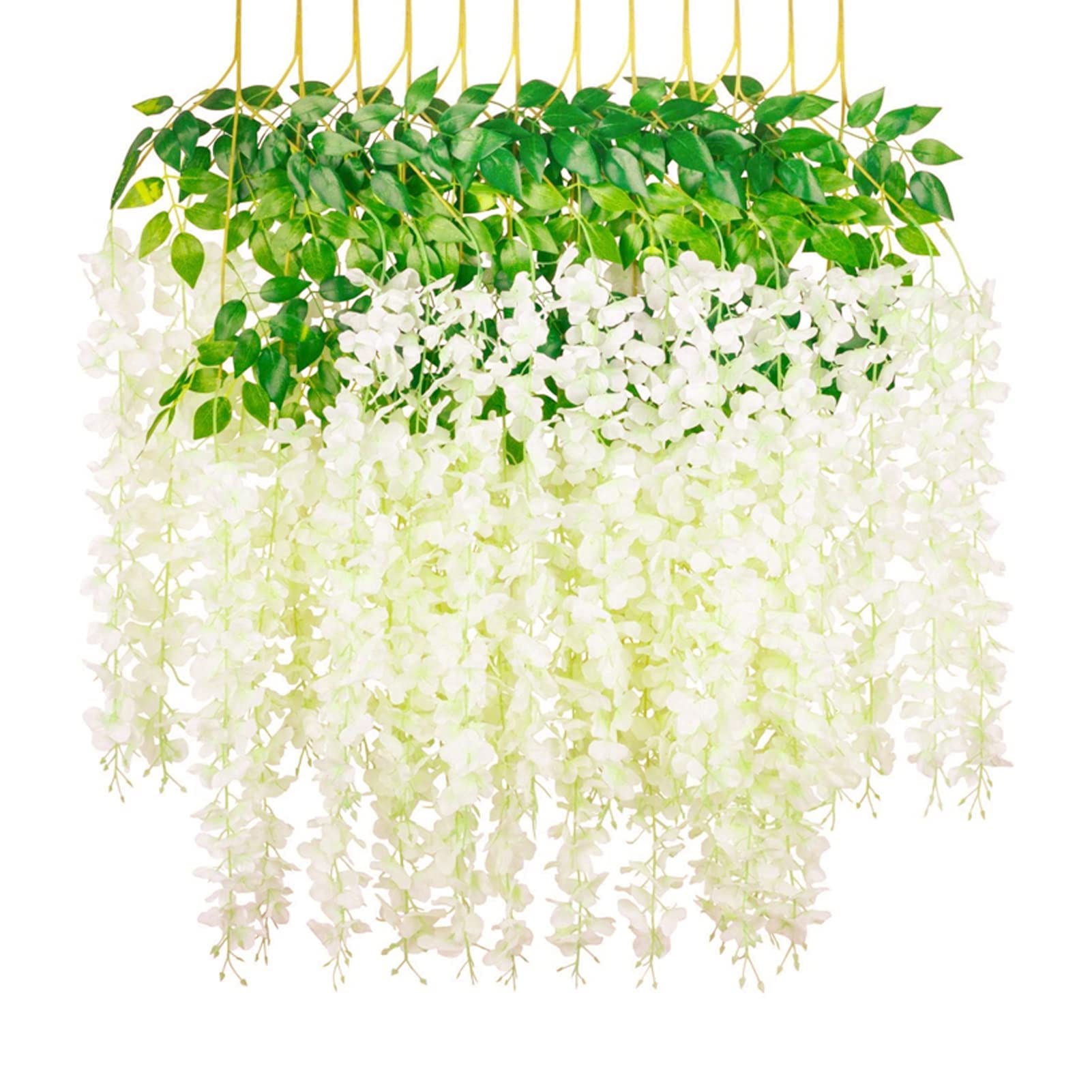 12pcs Artificial Wisteria Flowers Ratta Extra Long Thick Vine Hanging Garland Silk Wisteria Garland For Home Party Wedding Decor-White