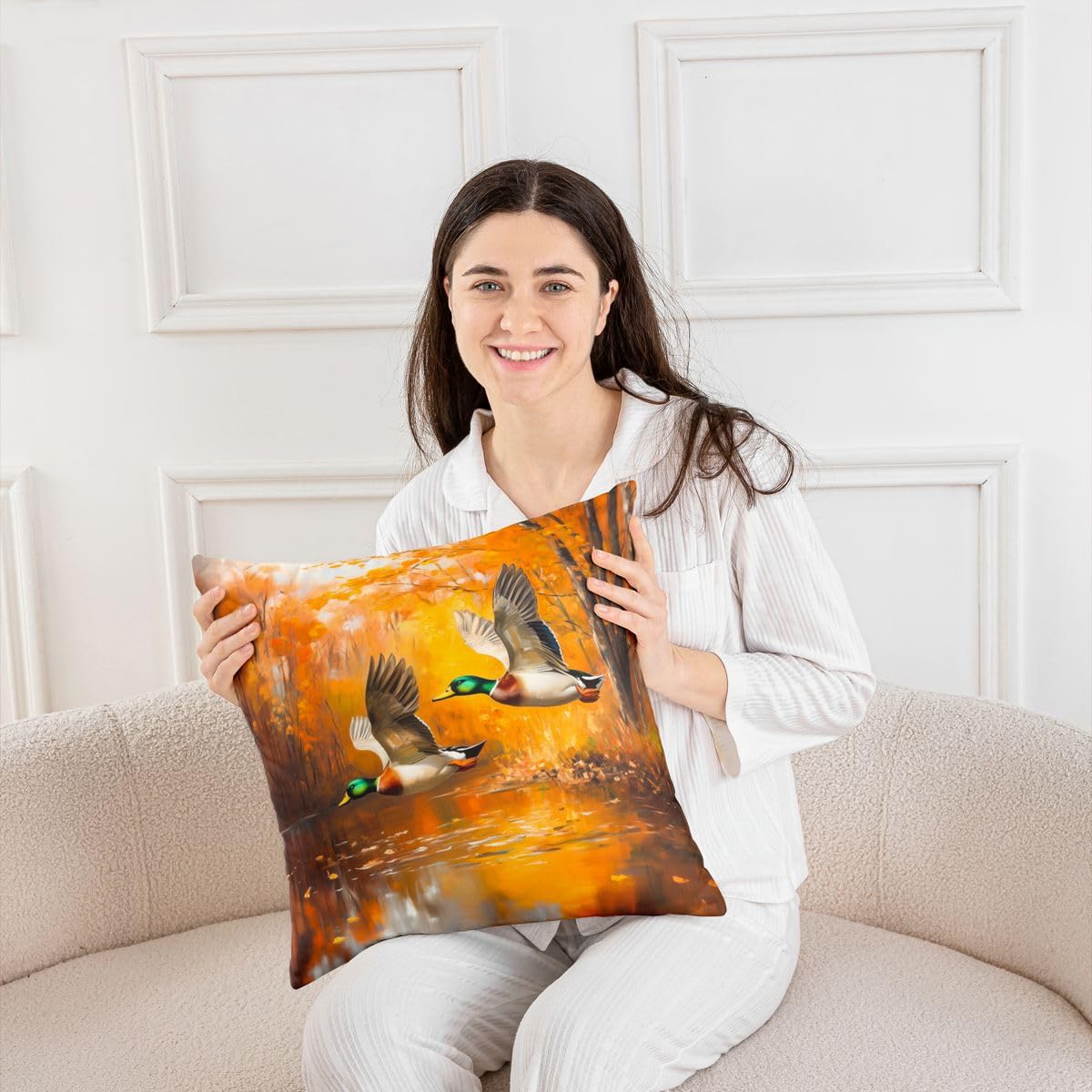 Loussiesd Urocze poszewki na poduszki krzyżówki, zestaw 4 szt., 50 x 50 cm, dzika kaczka, dekoracja, poszewka na poduszkę, do wewnątrz, na zewnątrz, super miękkie