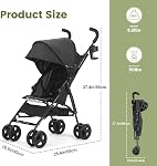 Poussette pour bébé, poussette parapluie avec poussette pliable et auvent réglable, poussette pour nouveau-né pliable avec panier de rangement, porte-gobelet, roues à suspension pour nourrissons (Noir)