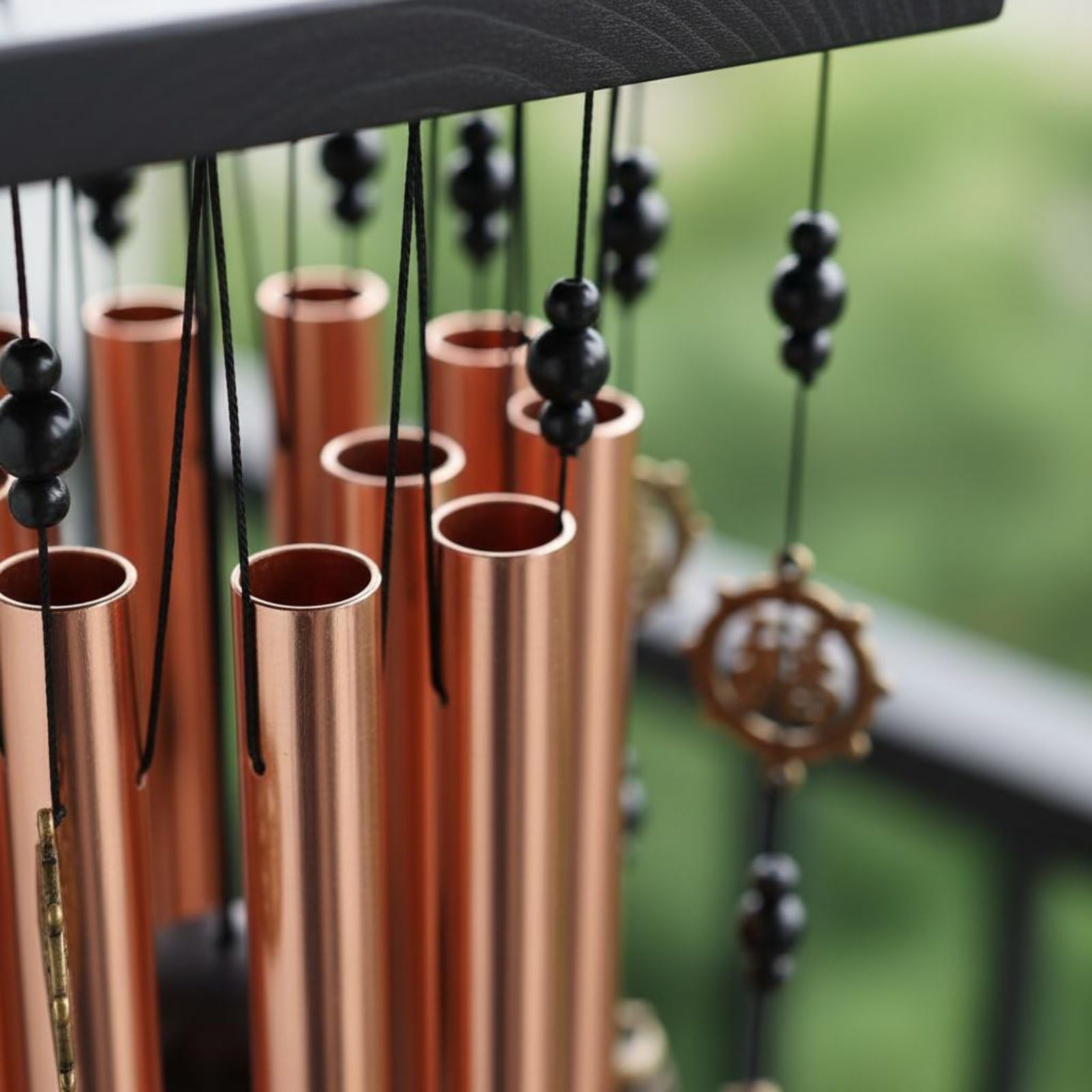 Milageto Campana Colgante Exterior Carillón de Viento Tubos Metálicos Campana Jardín Móvil de Viento Rústico Madera Aluminio Tonos Cálidos Diseño Ornamental