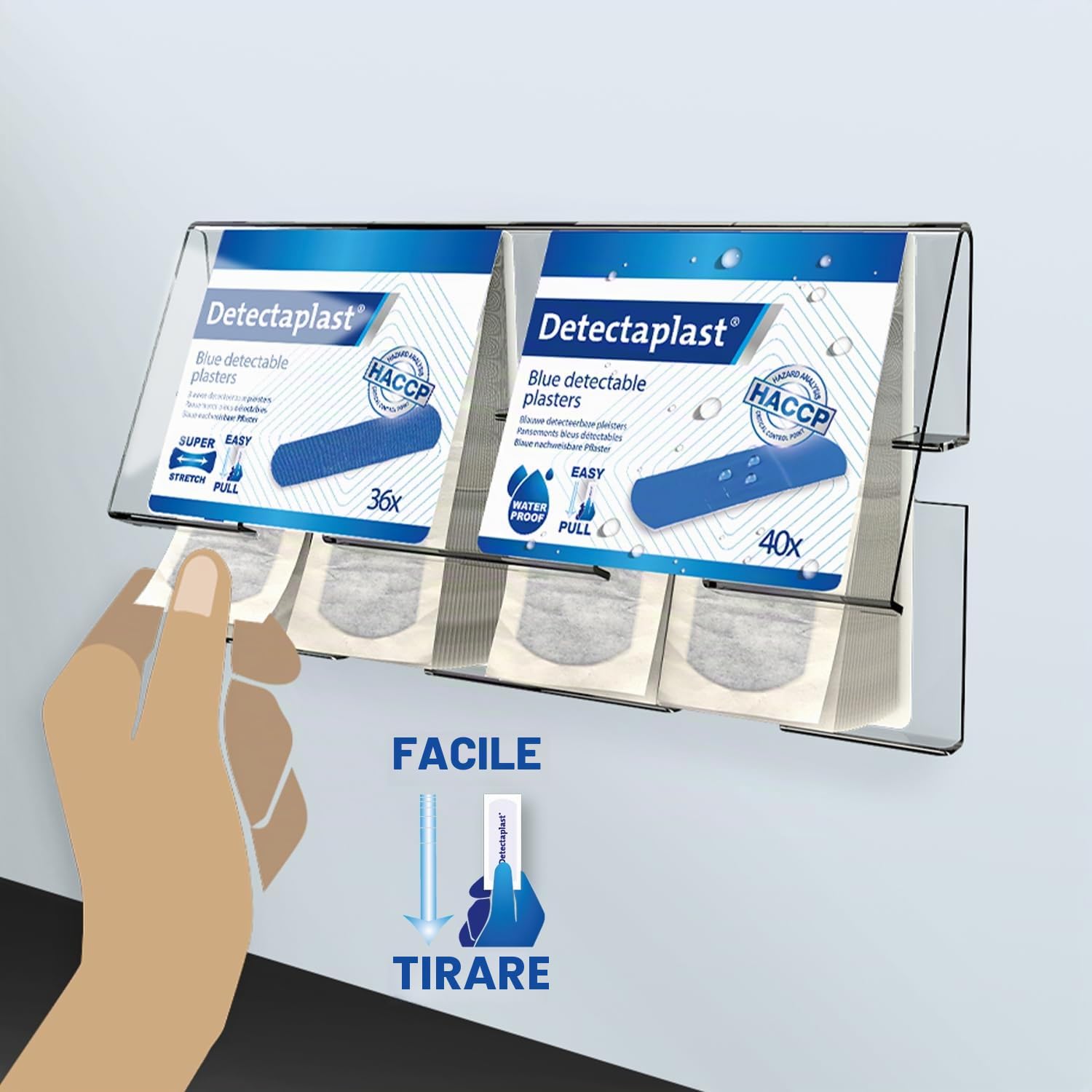 Detectaplast Ricarica di cerotti per kit di primo soccorso, 5 confezioni da 36 cerotti blu elastici ciascuna, 180 cerotti per primo soccorso per la ristorazione