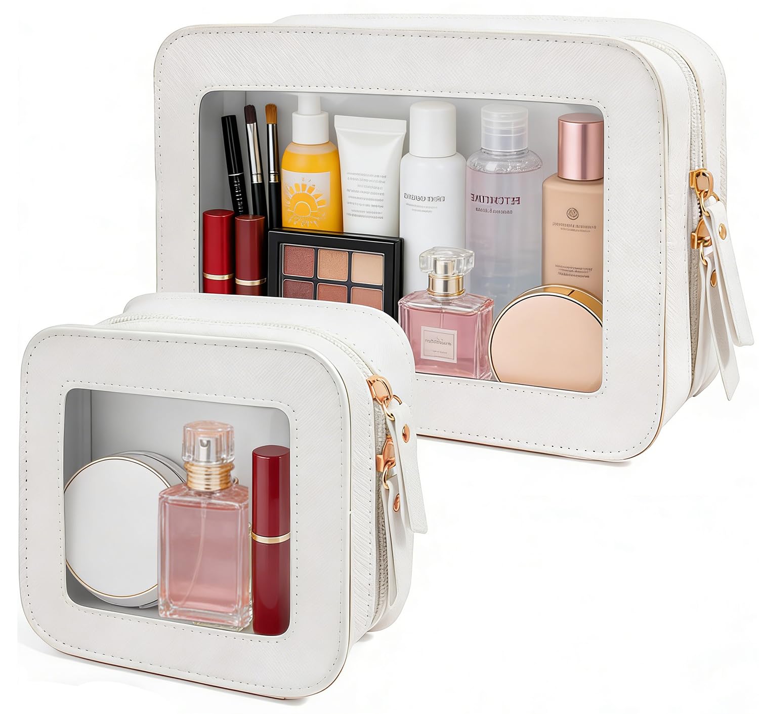 FFpaw Clear Makeup Bag Set for Women, Travel White Makeup Pouch Waterproof Cosmetic Bags with Zipper Clear Toiletry Bag for Traveling Small Make up