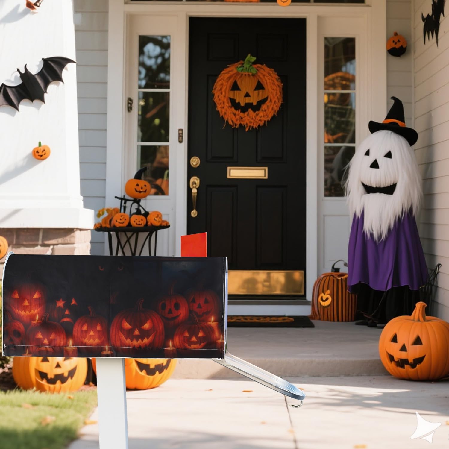 Halloween Magnetic Mailbox Cover, 20.9x18 Inch Black Cat Pumpkin Mailbox Cover Magnet Spooky Fall Post Box Wraps Standard Size for Outdoor Garden Yard Decoration Decor (Black Cat)