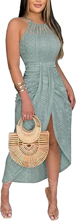 Womens Plus Size Dresses Summer Halter Neck Sundresses Bodycon Tank Dress