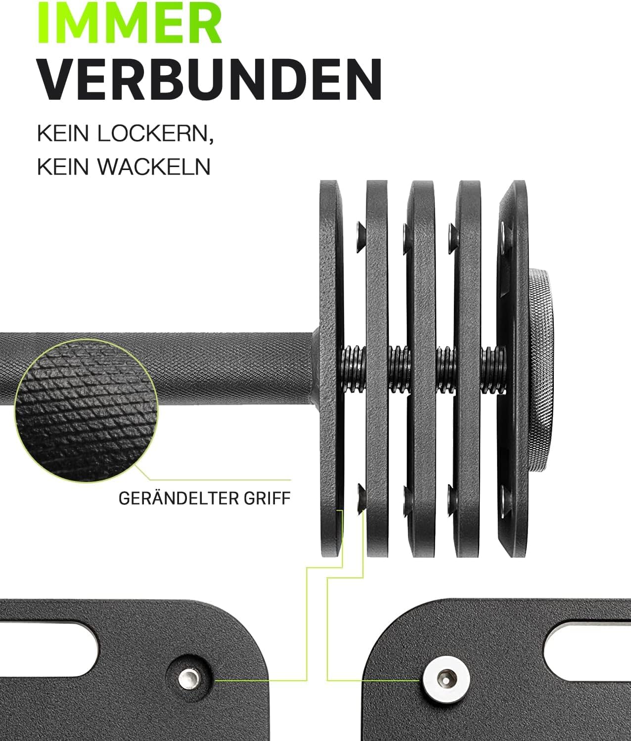 Eisenlink Verstellbare Quadratische Kurzhantel 1 Stück 20kg 36kg - Innovative Ultrakompakte Einstellbare Hantel mit Anti-Rutsch-Griff für Fitness Training Gym Zuhause