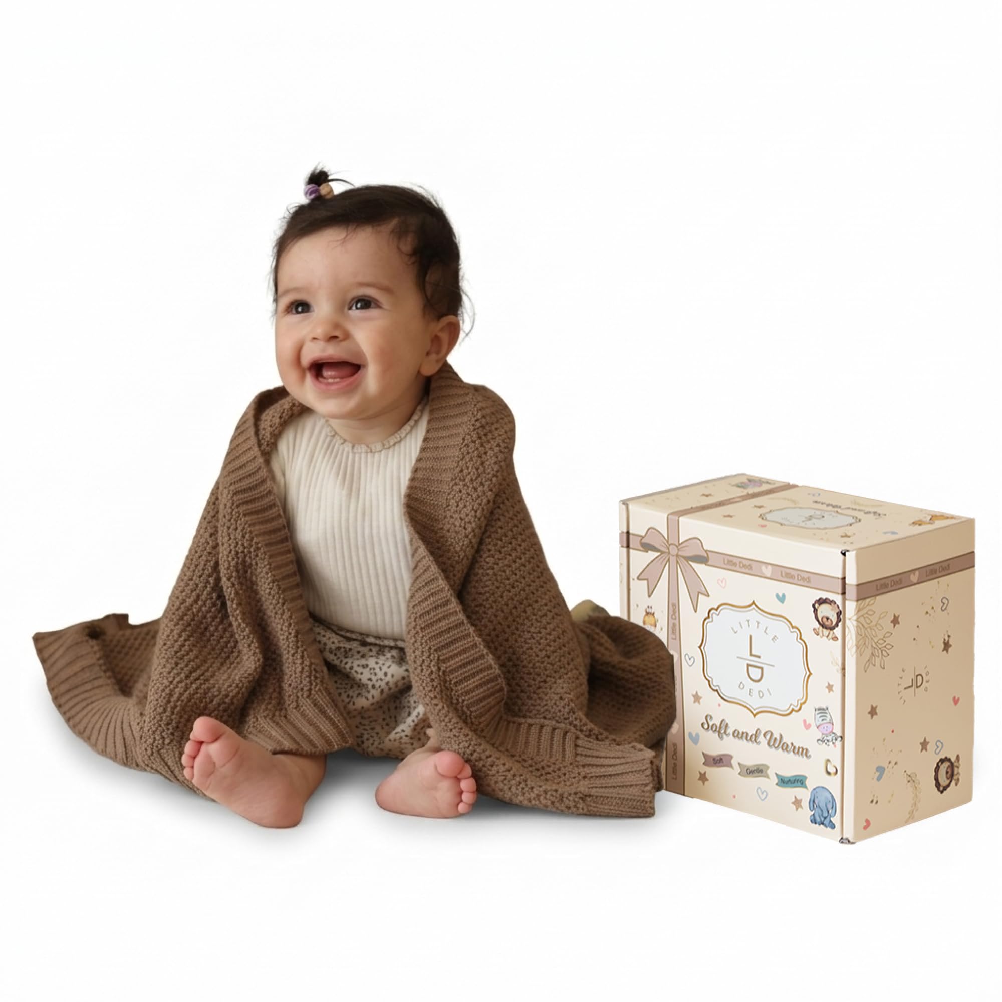 Little Dedi ZOE Baby Blanket Beige - Stroller Blanket & Cuddle Blanket made from 50% Recycled Cotton & 50% Polyester - GRS & OEKO-TEX Class 1 - Soft & Washable - Gift Box — view 10